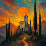 Zonsondergang boven Toscane Schilderij