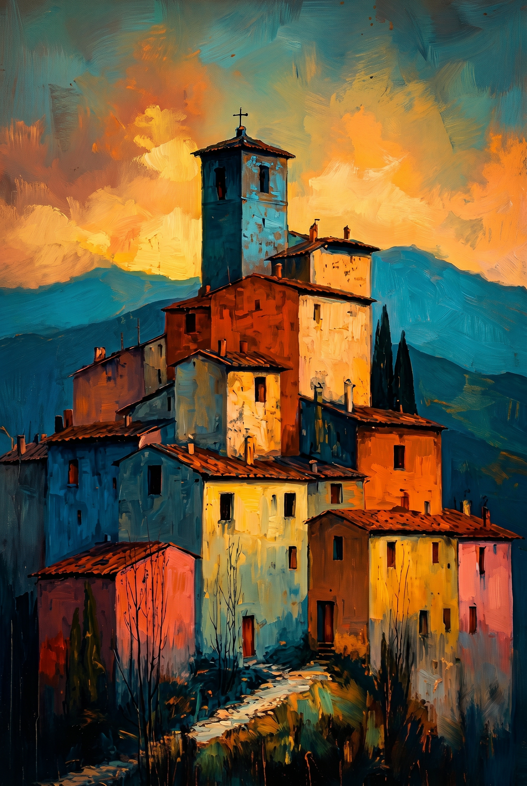 Zonsondergang boven Siena Straatjes Wanddecoratie – Italiaans Landschap Canvas Print