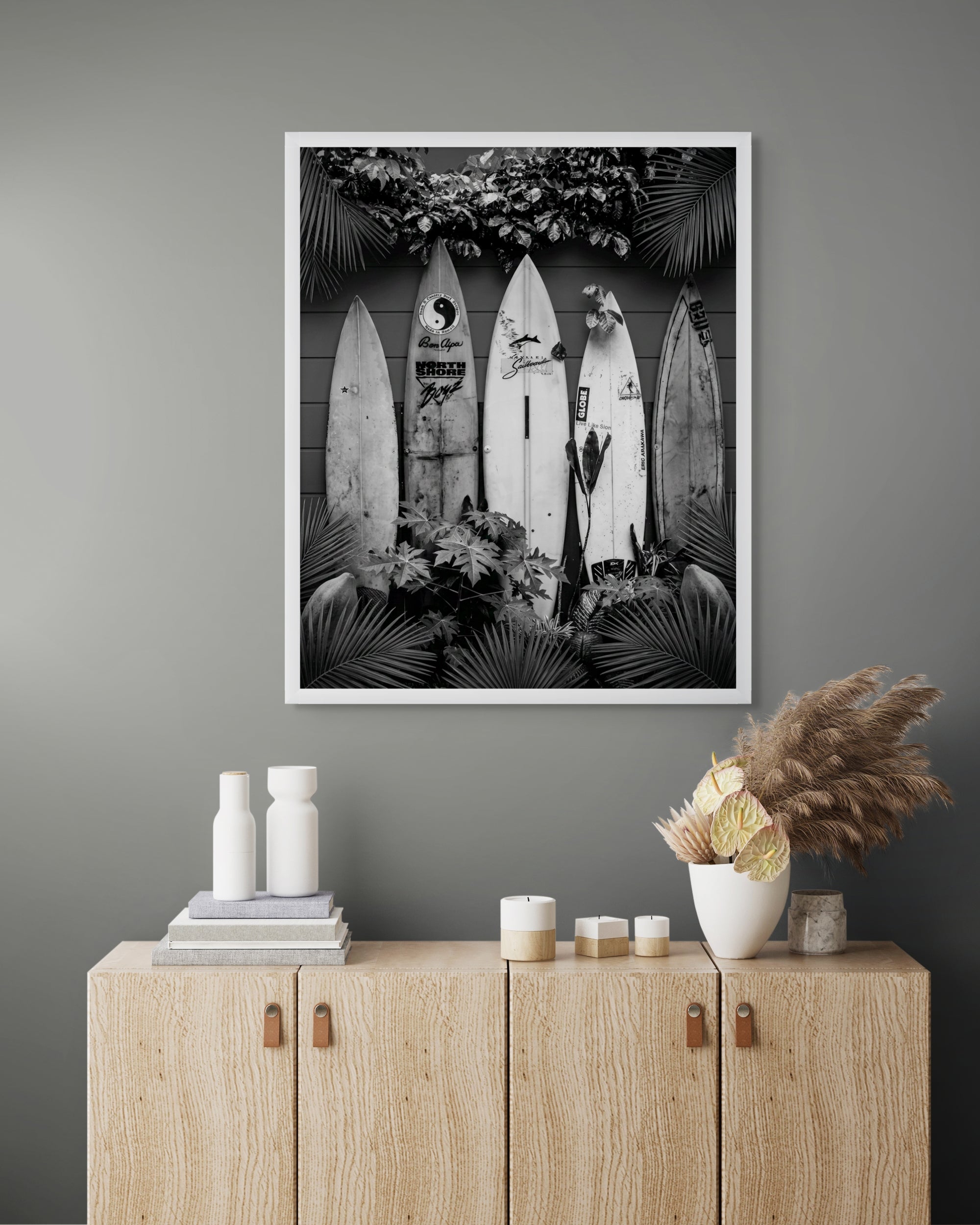Surfer Wanddecoratie Zwart Wit – Stoere Surfclub Canvas Print