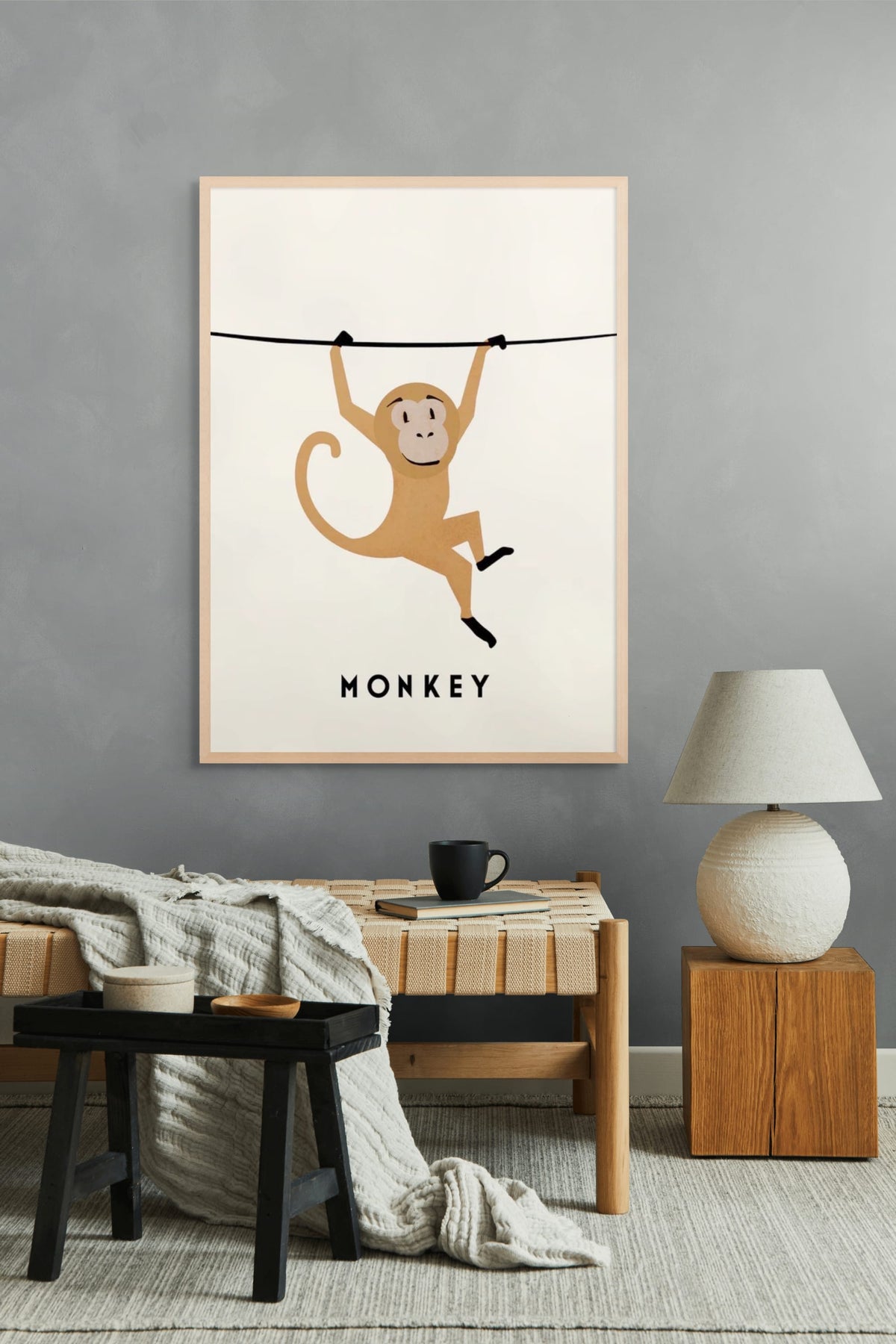 Aap aan de Waslijn Wanddecoratie | ArtifyCanvas