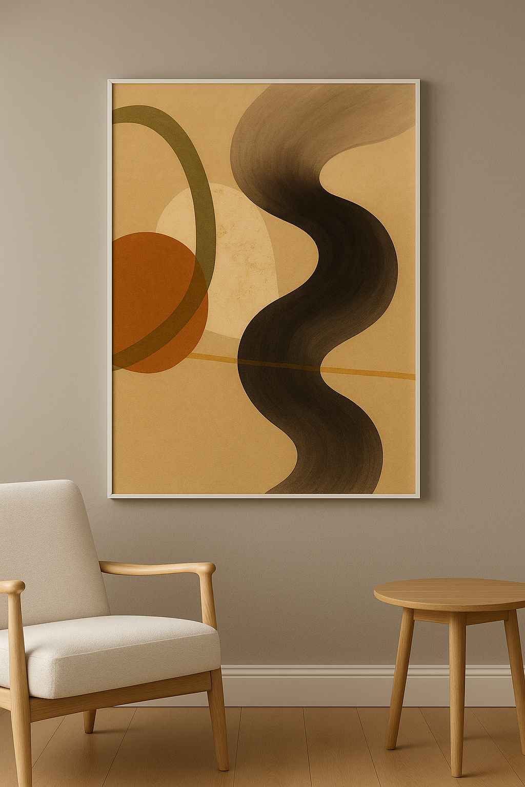 Abstracte wanddecoratie in interieur, witte lijst