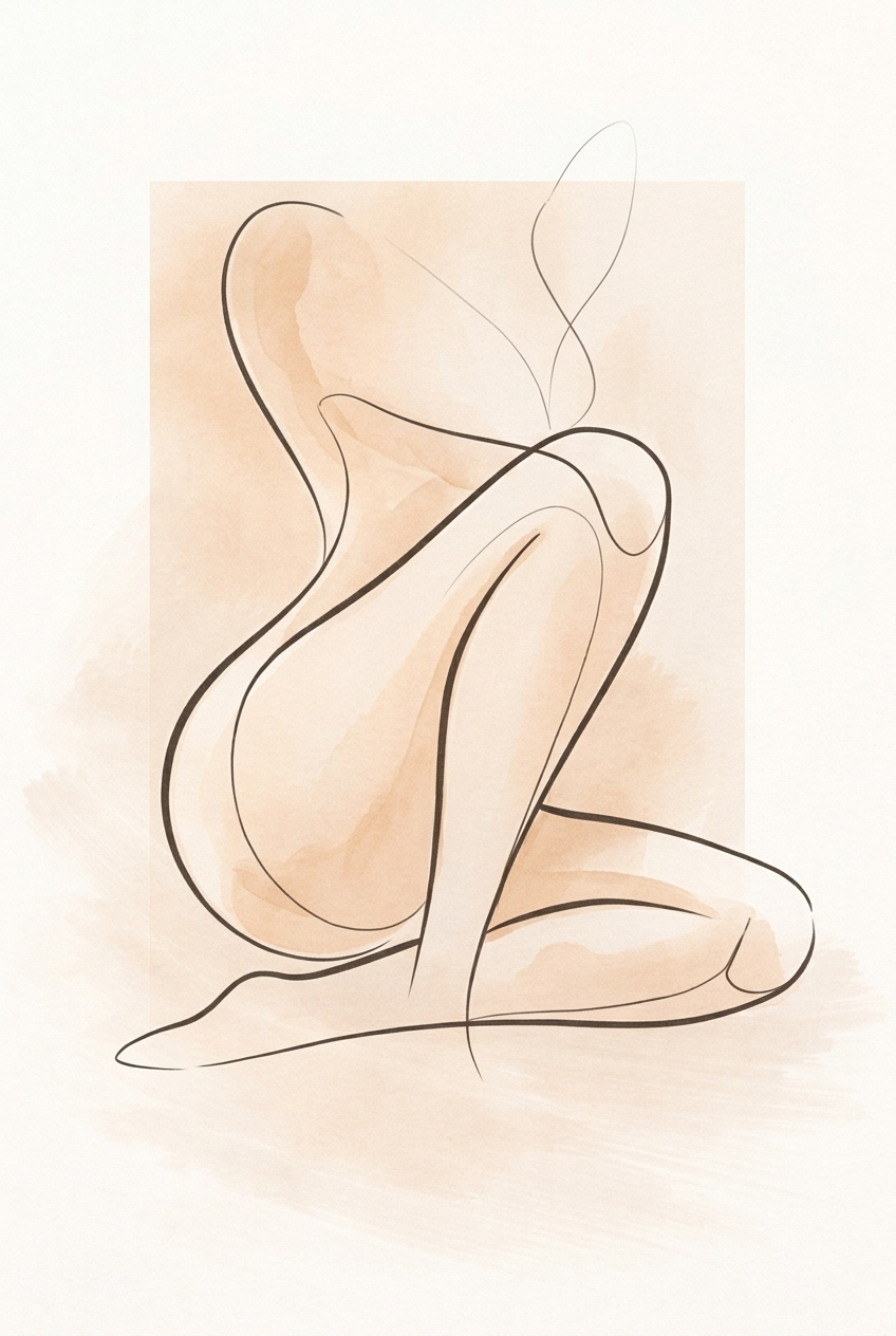 Abstracte lijntekening van een vrouw in zachte beige tinten