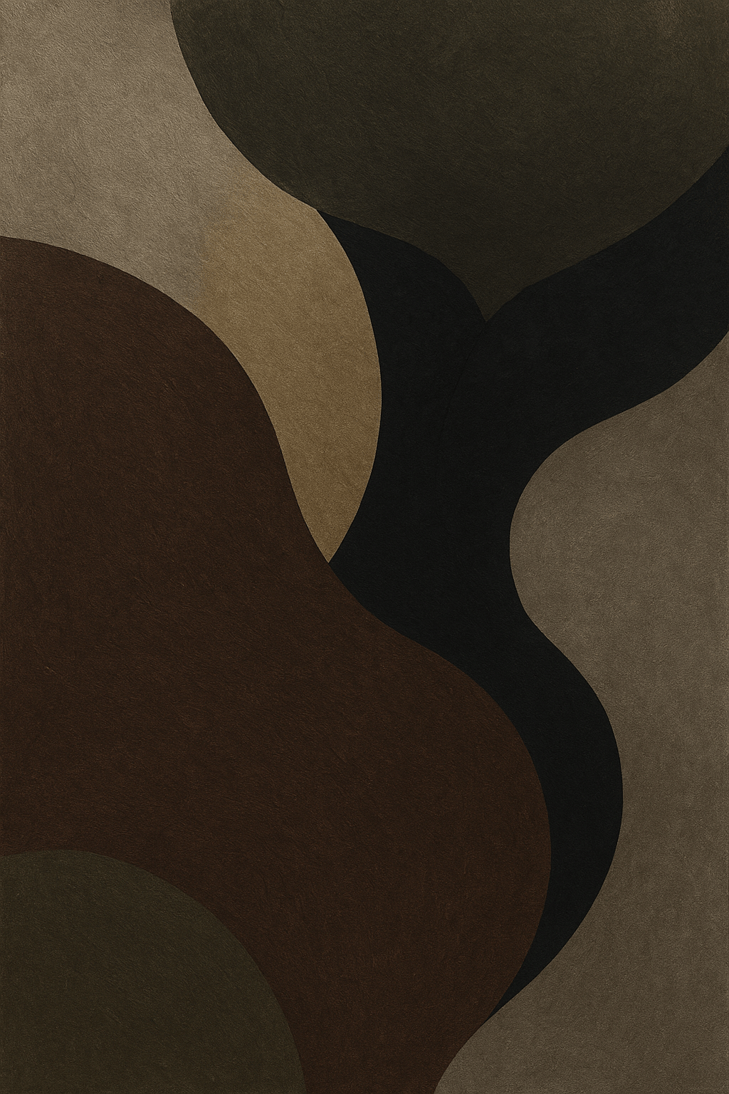 Abstracte wanddecoratie diep bruin en olijf
