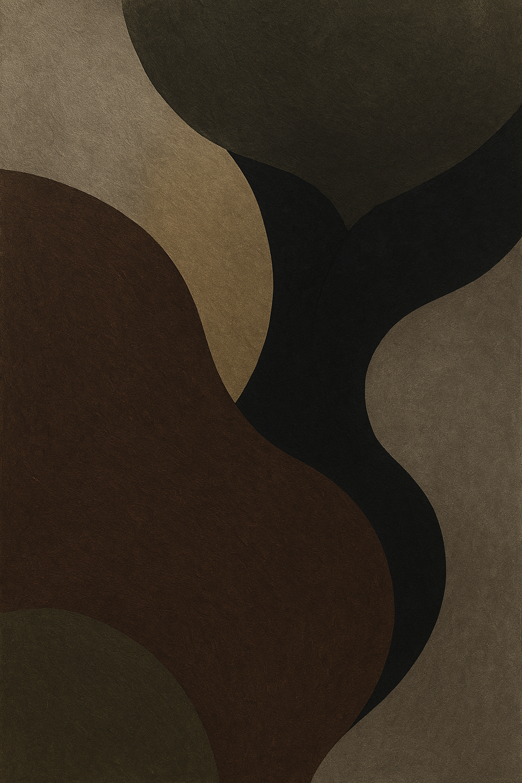Abstracte wanddecoratie diep bruin en olijf