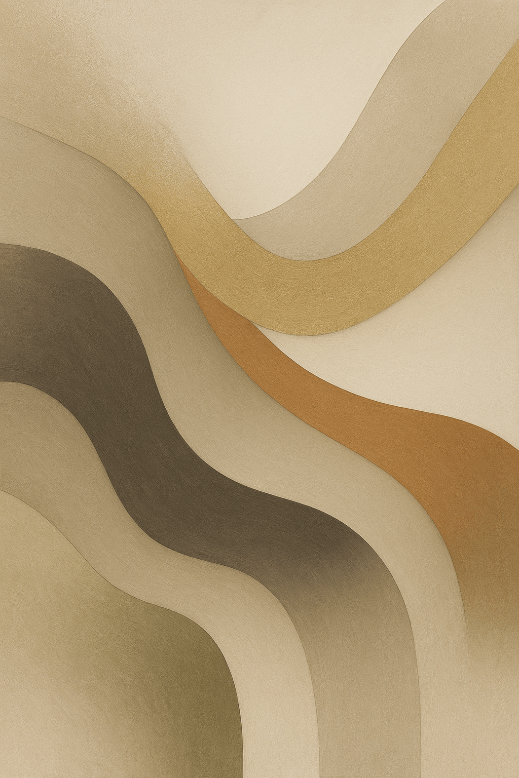 Abstracte wanddecoratie taupe en zacht goud