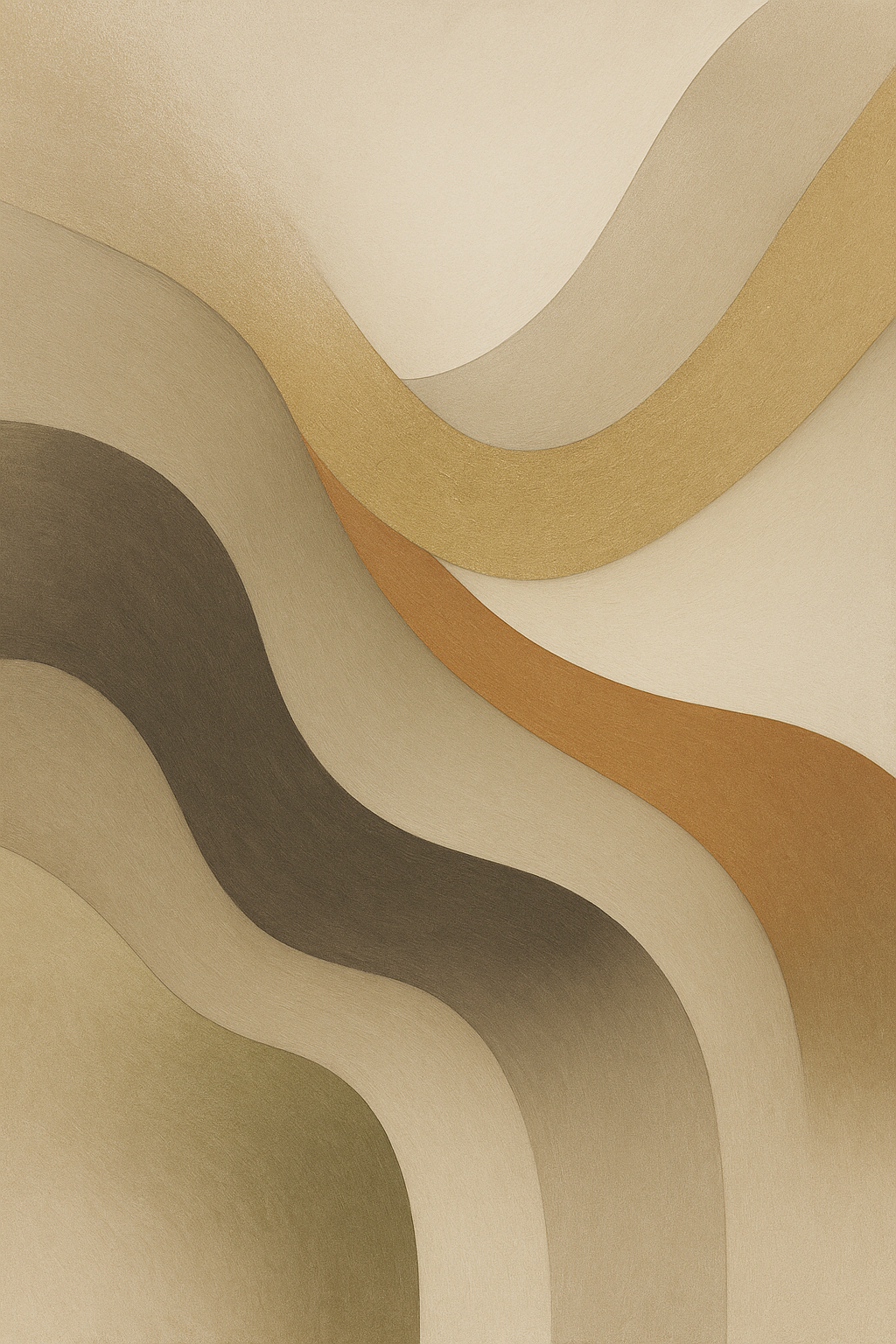 Abstracte wanddecoratie taupe en zacht goud
