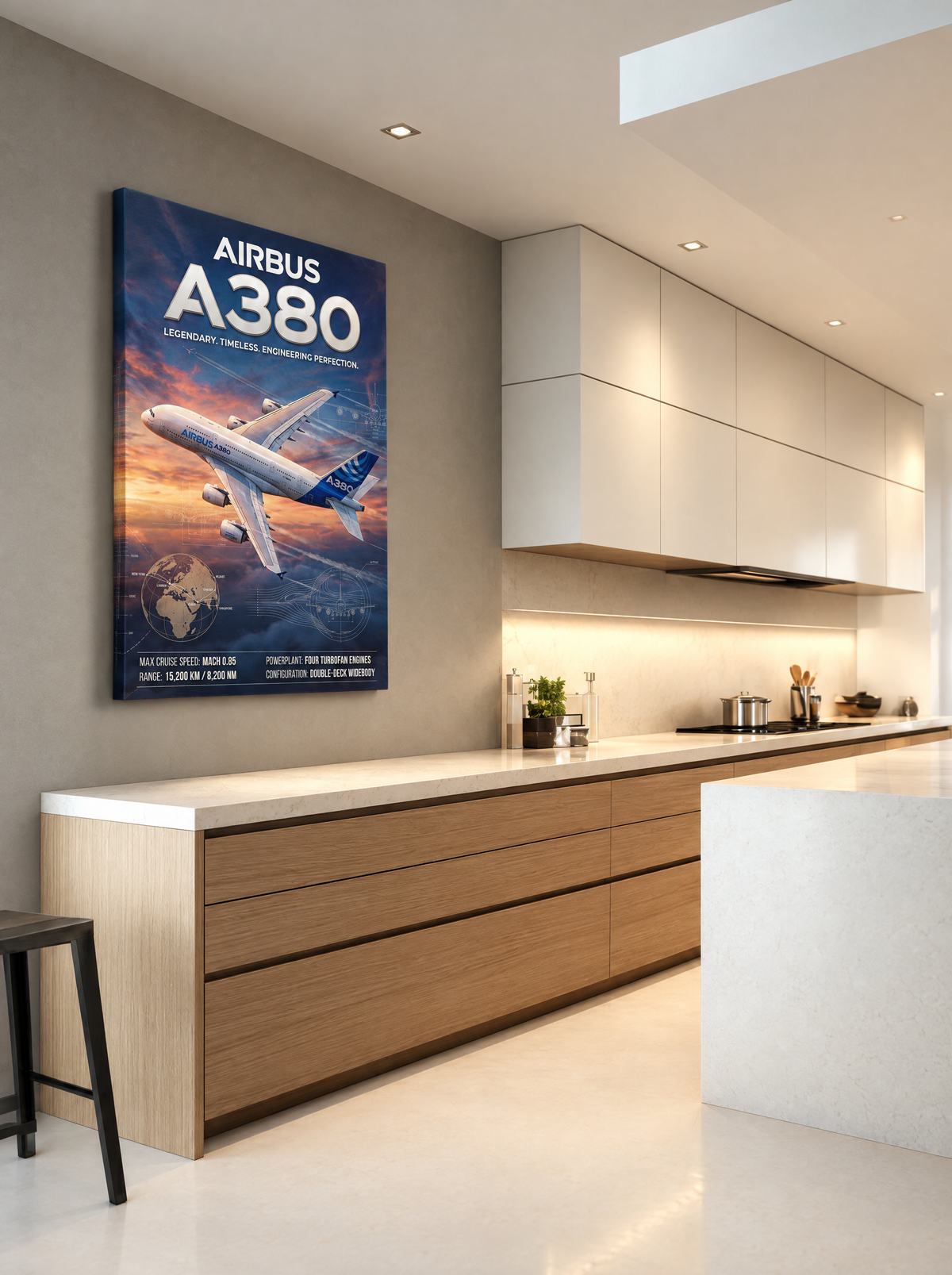 Airbus A380 als canvas zonder lijst aan de muur