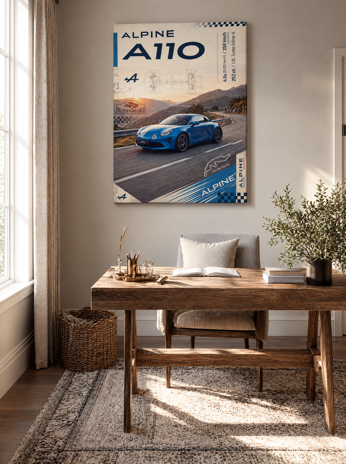 Alpine A110 als canvas zonder lijst aan de muur