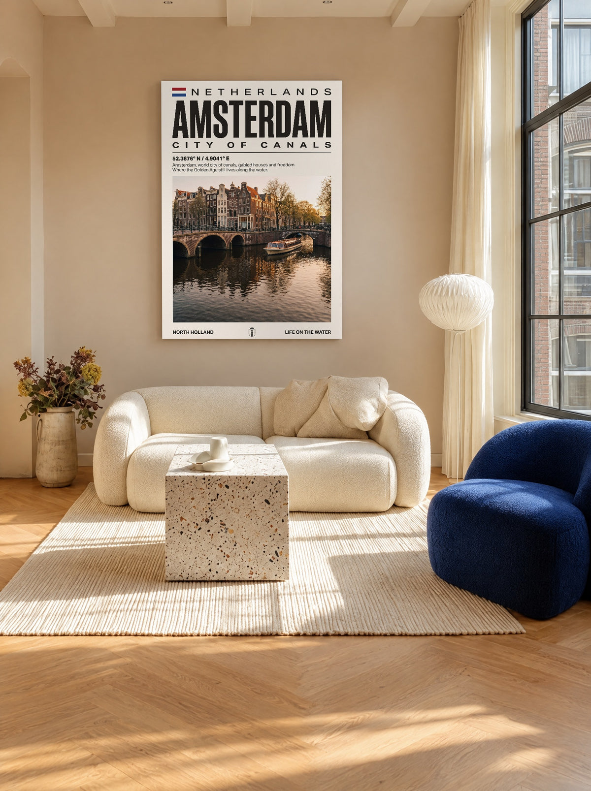 Amsterdam Stad van Grachten als canvas zonder lijst aan de muur
