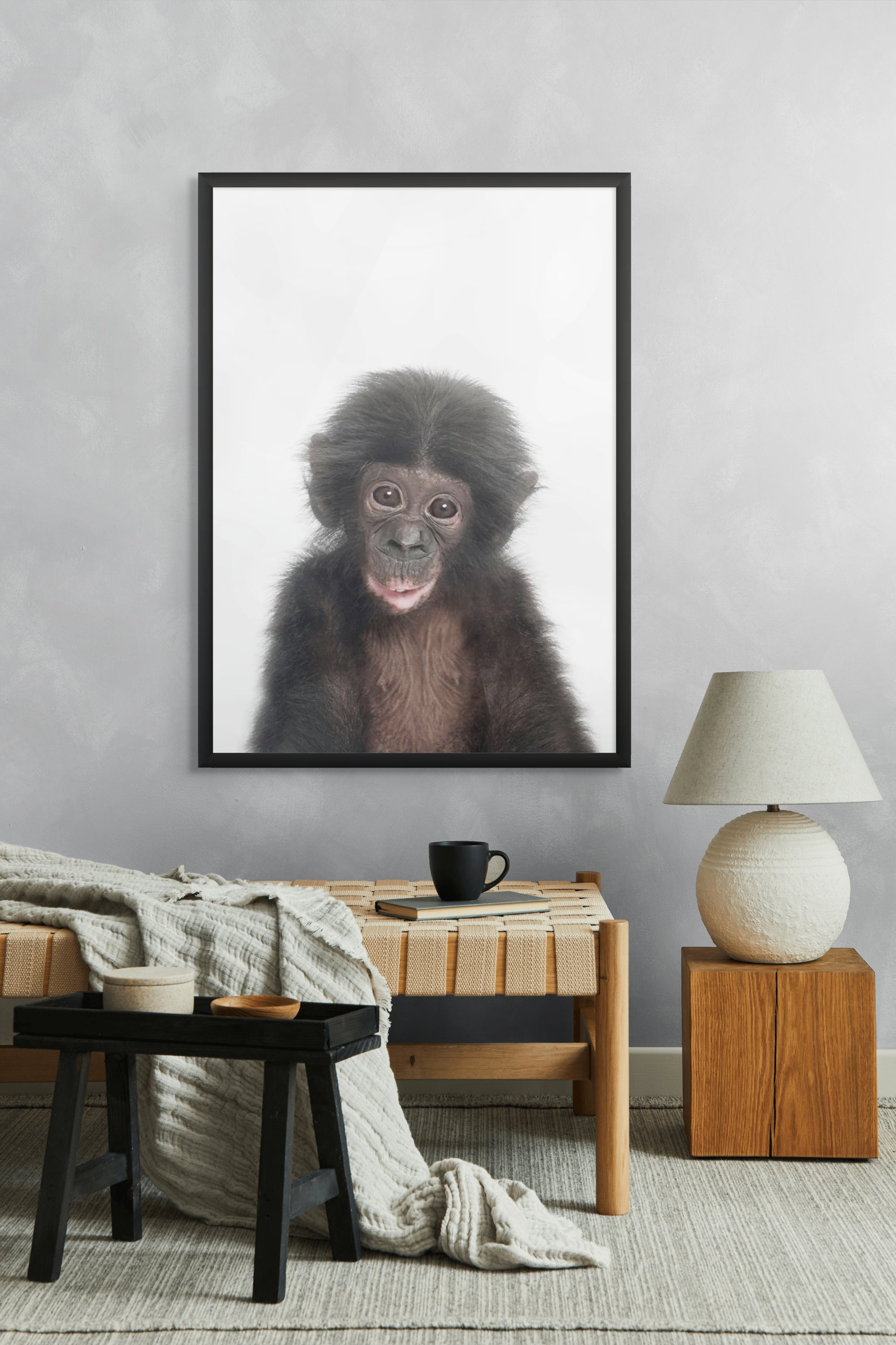 Apenstreken met Oogcontact Wanddecoratie – Speels Dieren Kinderkamer Canvas Print