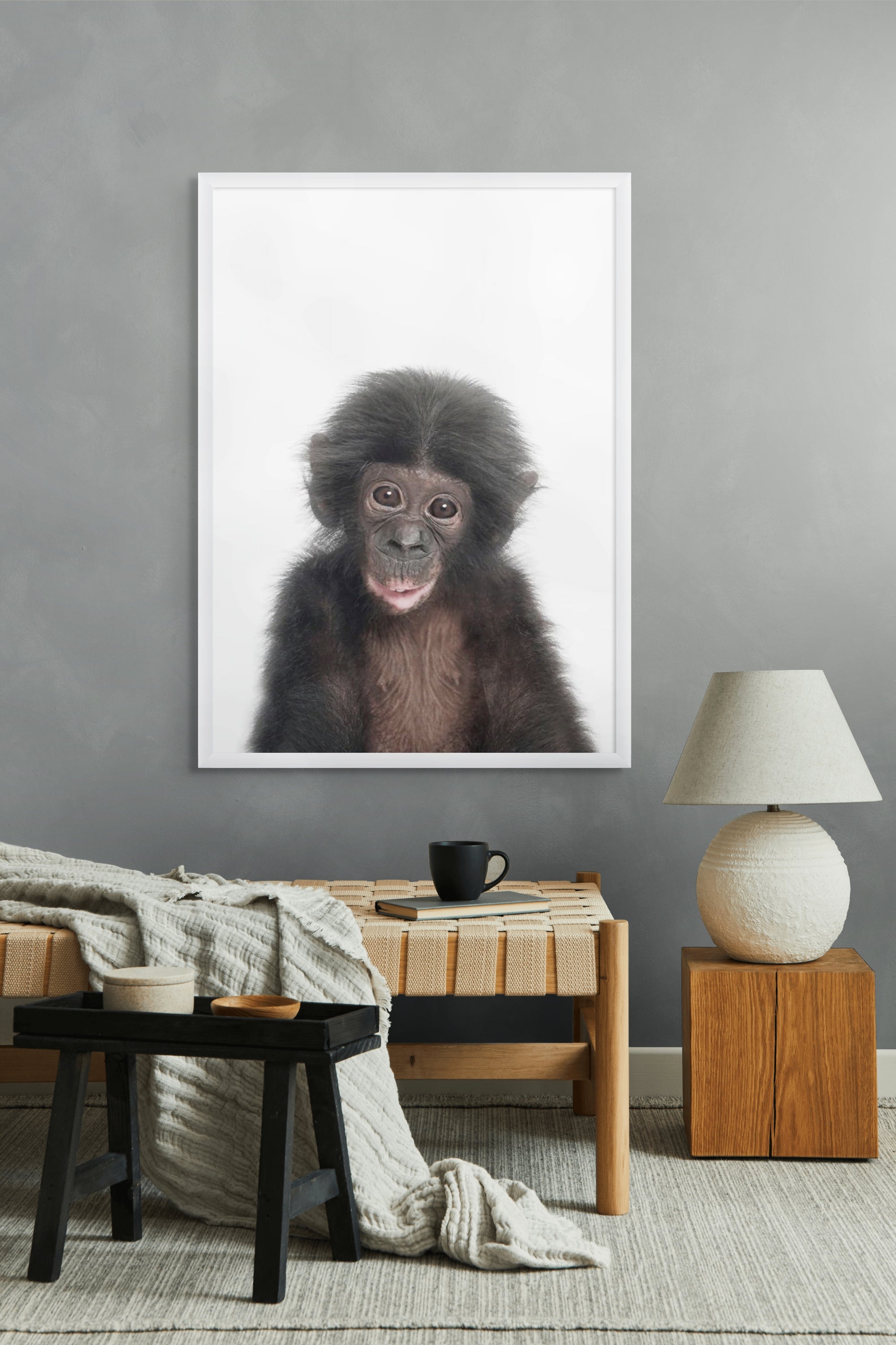 Apenstreken met Oogcontact Wanddecoratie – Speels Dieren Kinderkamer Canvas Print