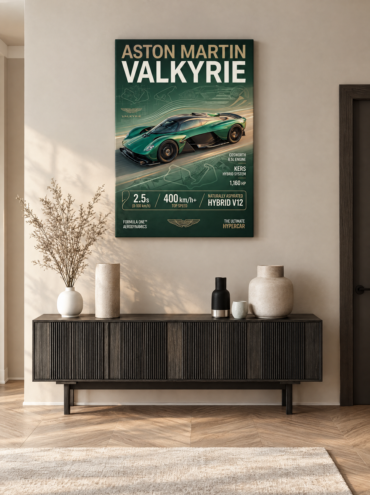 Aston Martin Valkyrie als canvas zonder lijst aan de muur