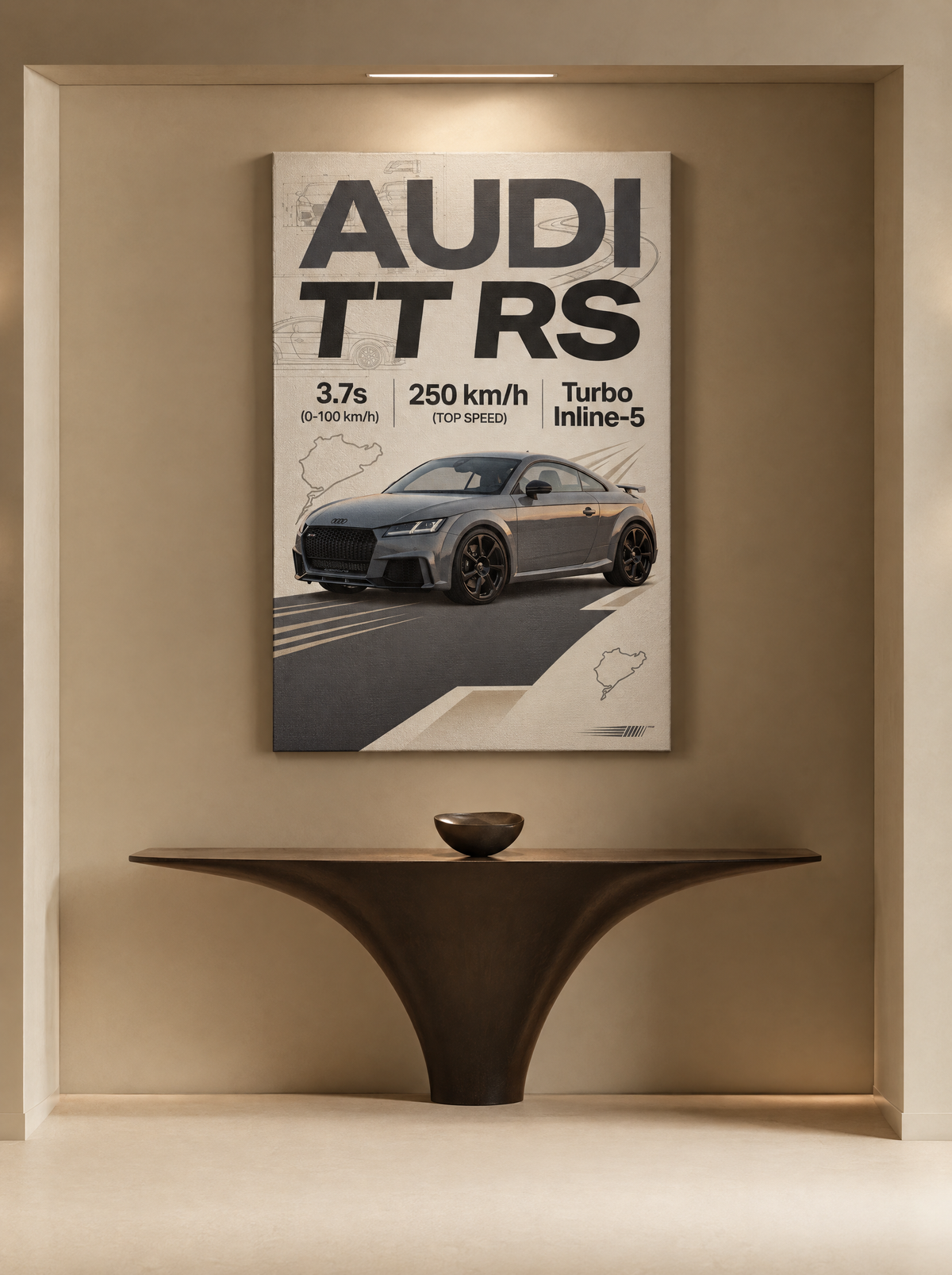 Audi TT RS als canvas zonder lijst aan de muur