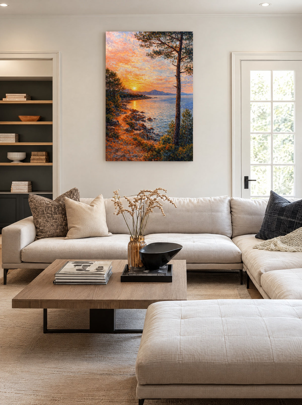 Avondgloed aan het Bergmeer als canvas zonder lijst aan de muur
