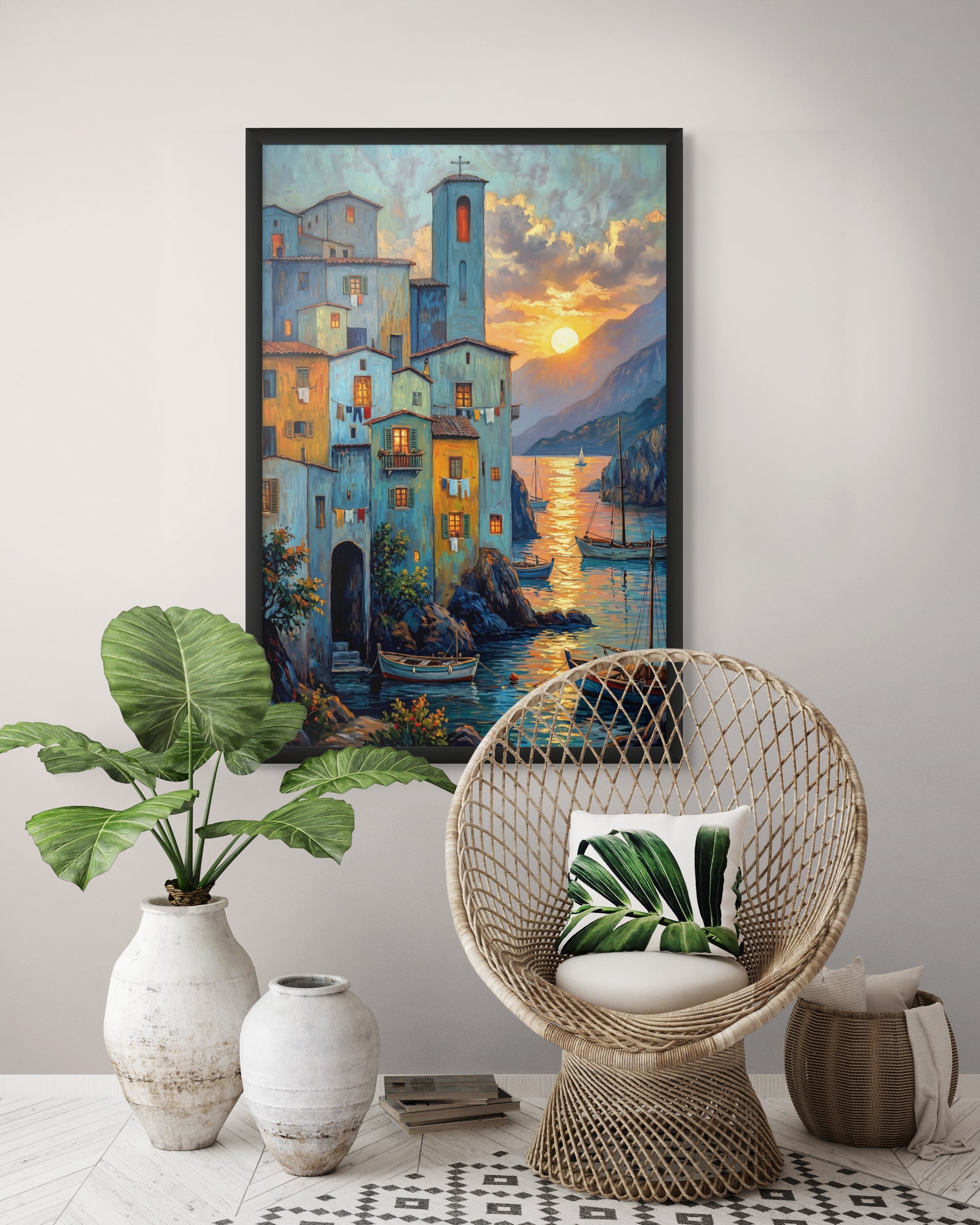 Avondgloed aan de Haven Wanddecoratie – Sfeervolle Kust Canvas Print