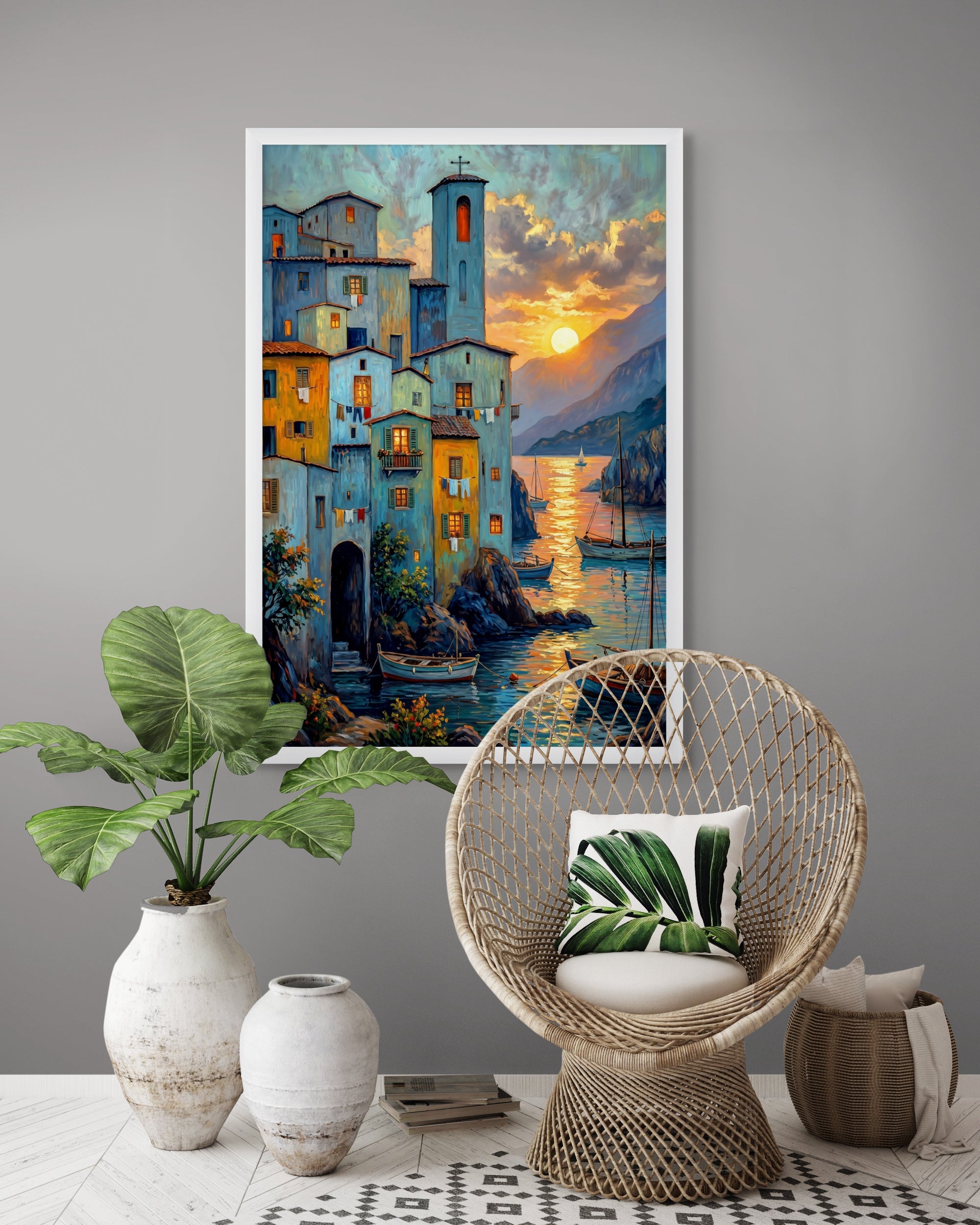 Avondgloed aan de Haven Wanddecoratie – Sfeervolle Kust Canvas Print