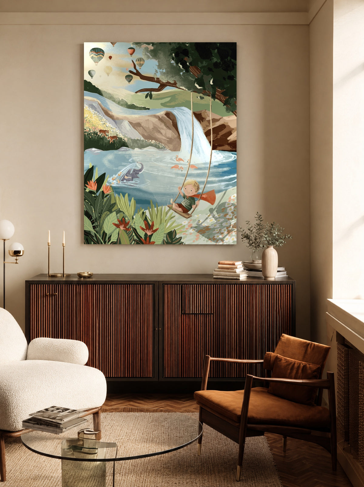 Avontuur aan de Waterval als canvas zonder lijst aan de muur