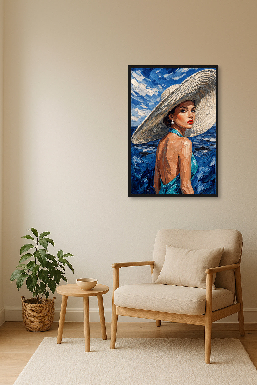 Azure Reverie Schilderij - interieurmockup zwarte lijst