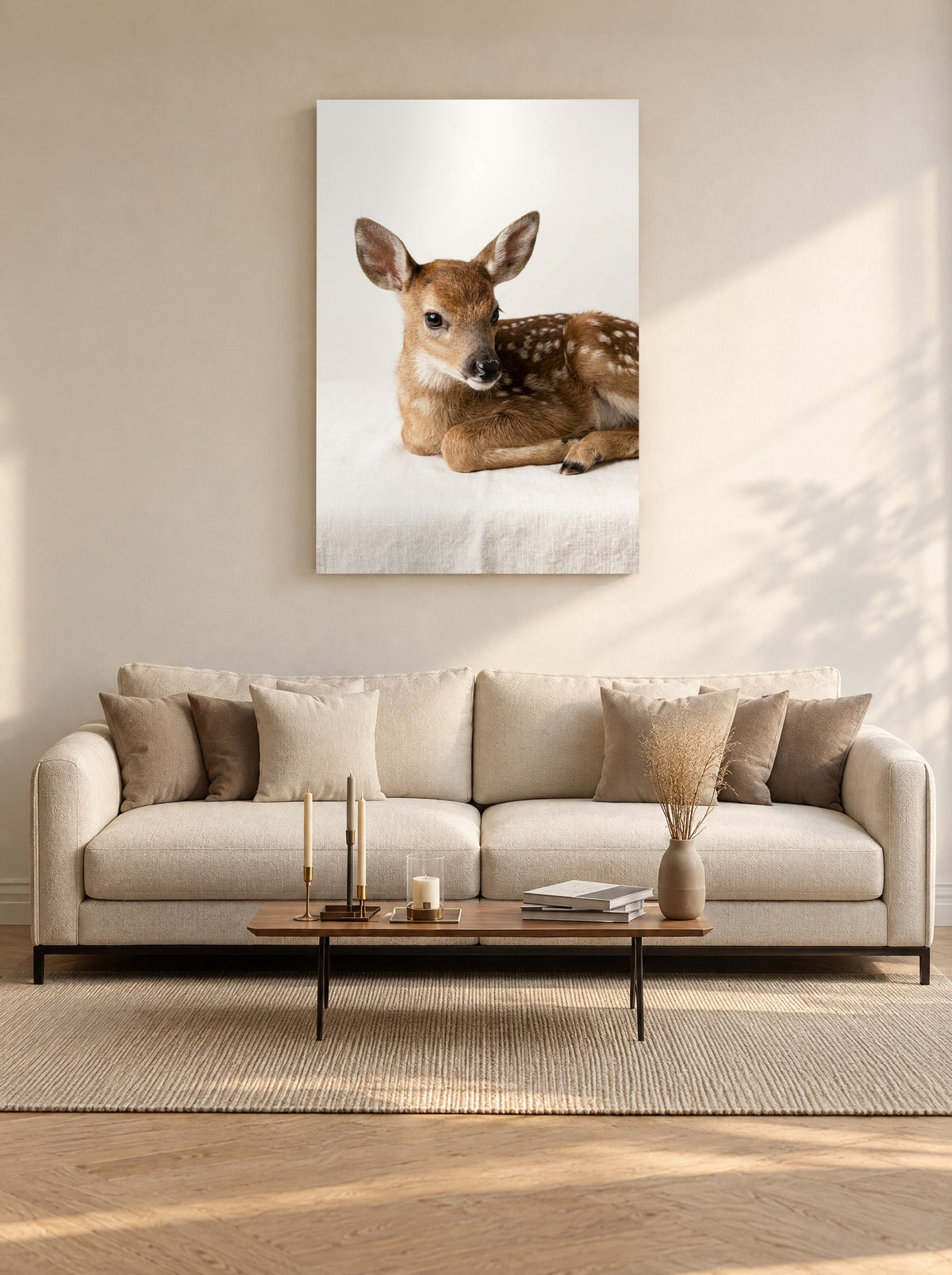 Bambi in Ochtendlicht als canvas zonder lijst aan de muur
