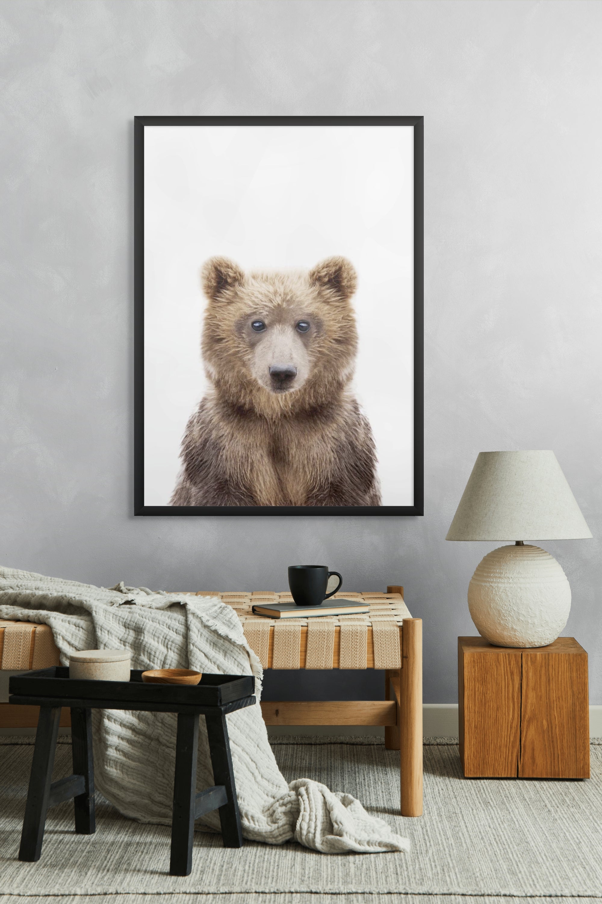 Beer met Bambi Ogen Wanddecoratie – Schattig Dieren Kinderkamer Canvas Print