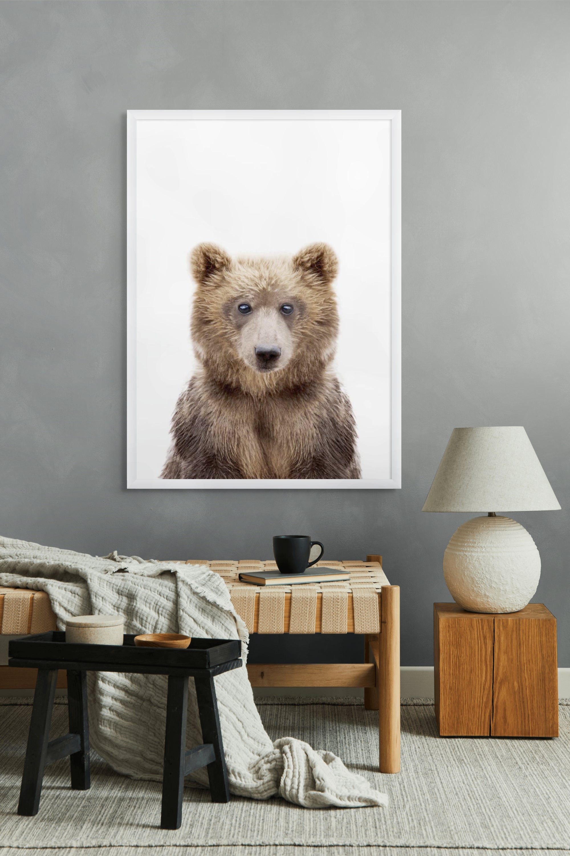 Beer met Bambi Ogen Wanddecoratie – Schattig Dieren Kinderkamer Canvas Print