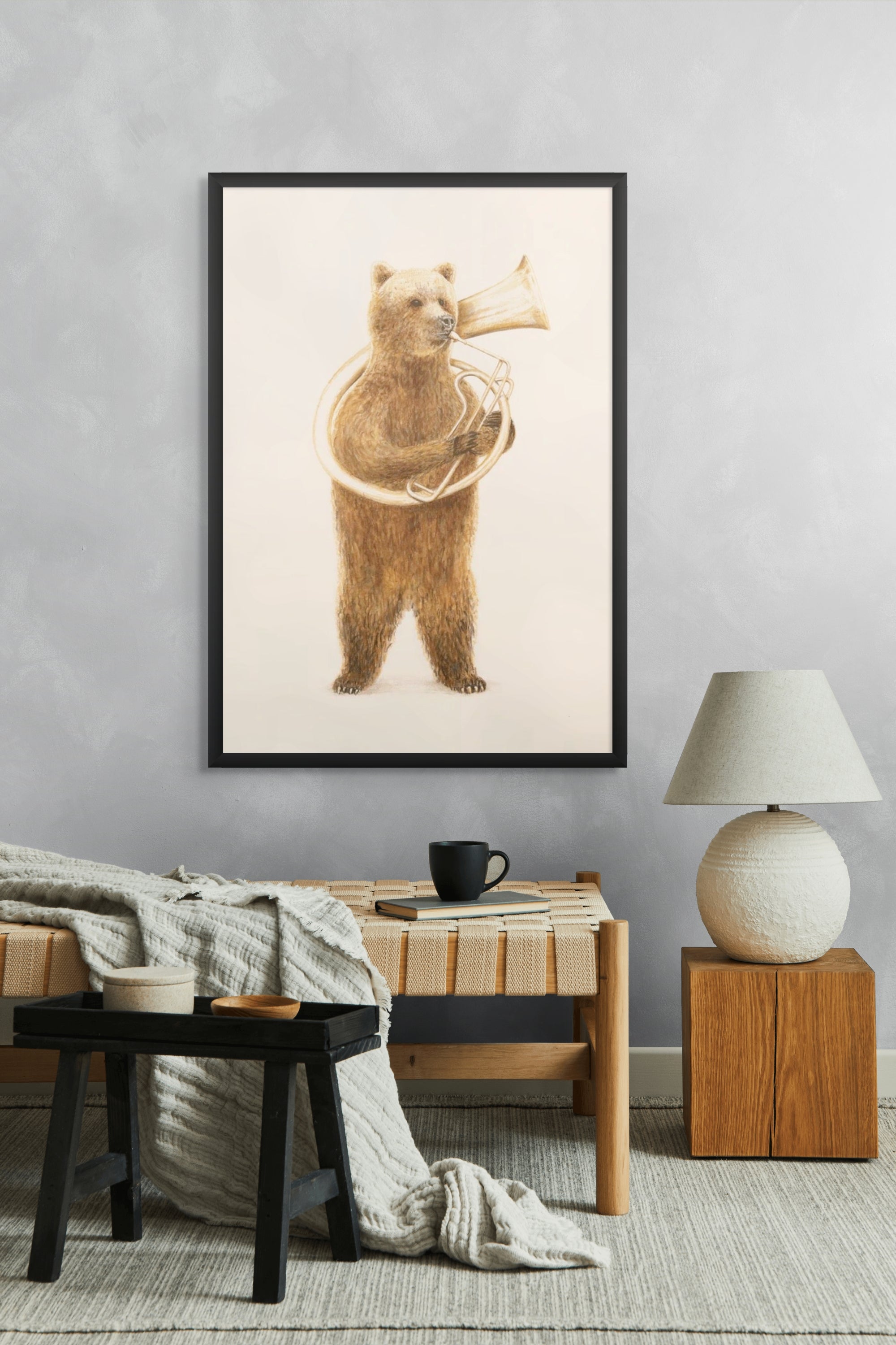 Beer met Brass Beats Wanddecoratie – Stoer Muziek Kinderkamer Canvas Print