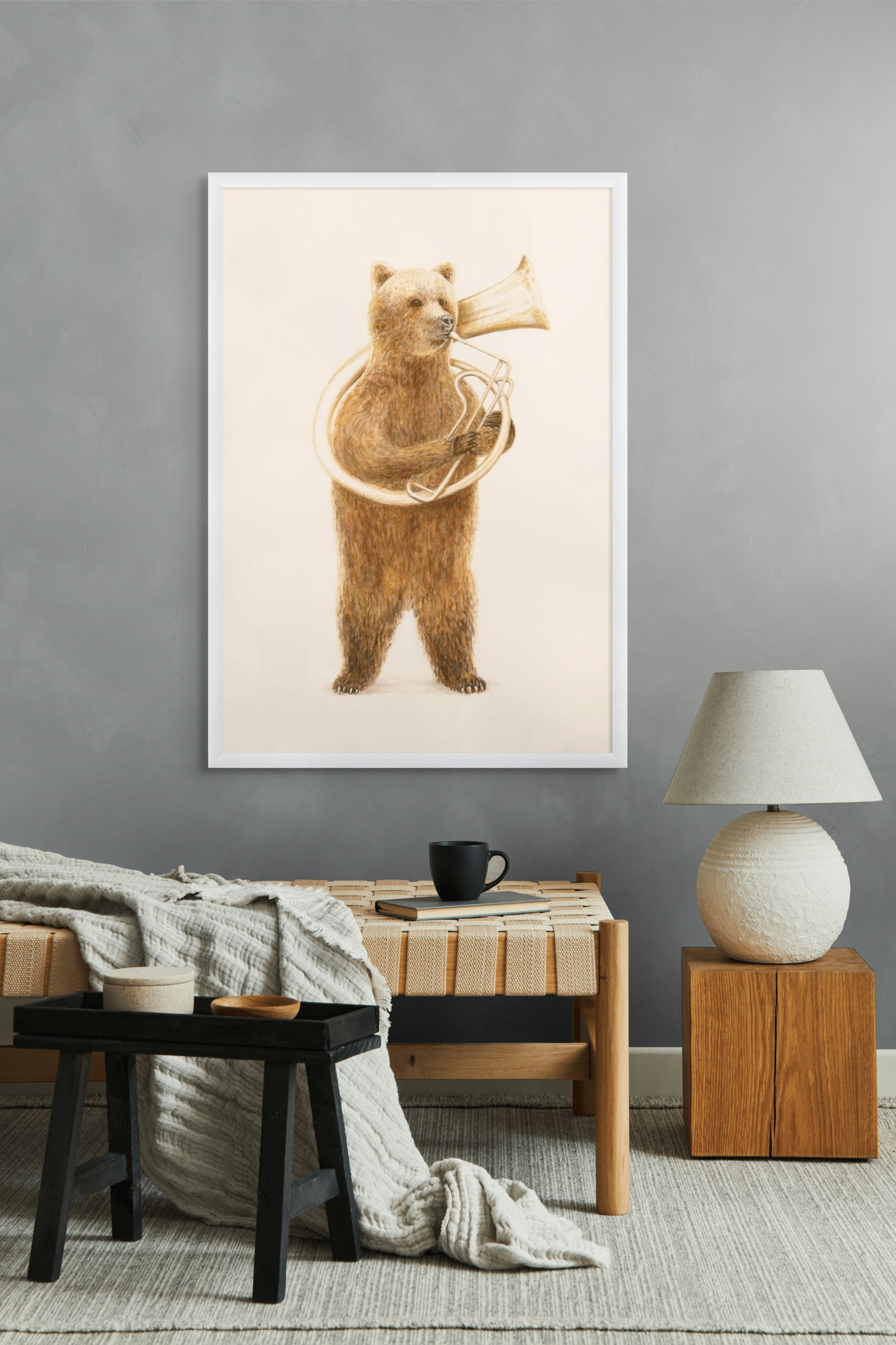 Beer met Brass Beats Wanddecoratie – Stoer Muziek Kinderkamer Canvas Print