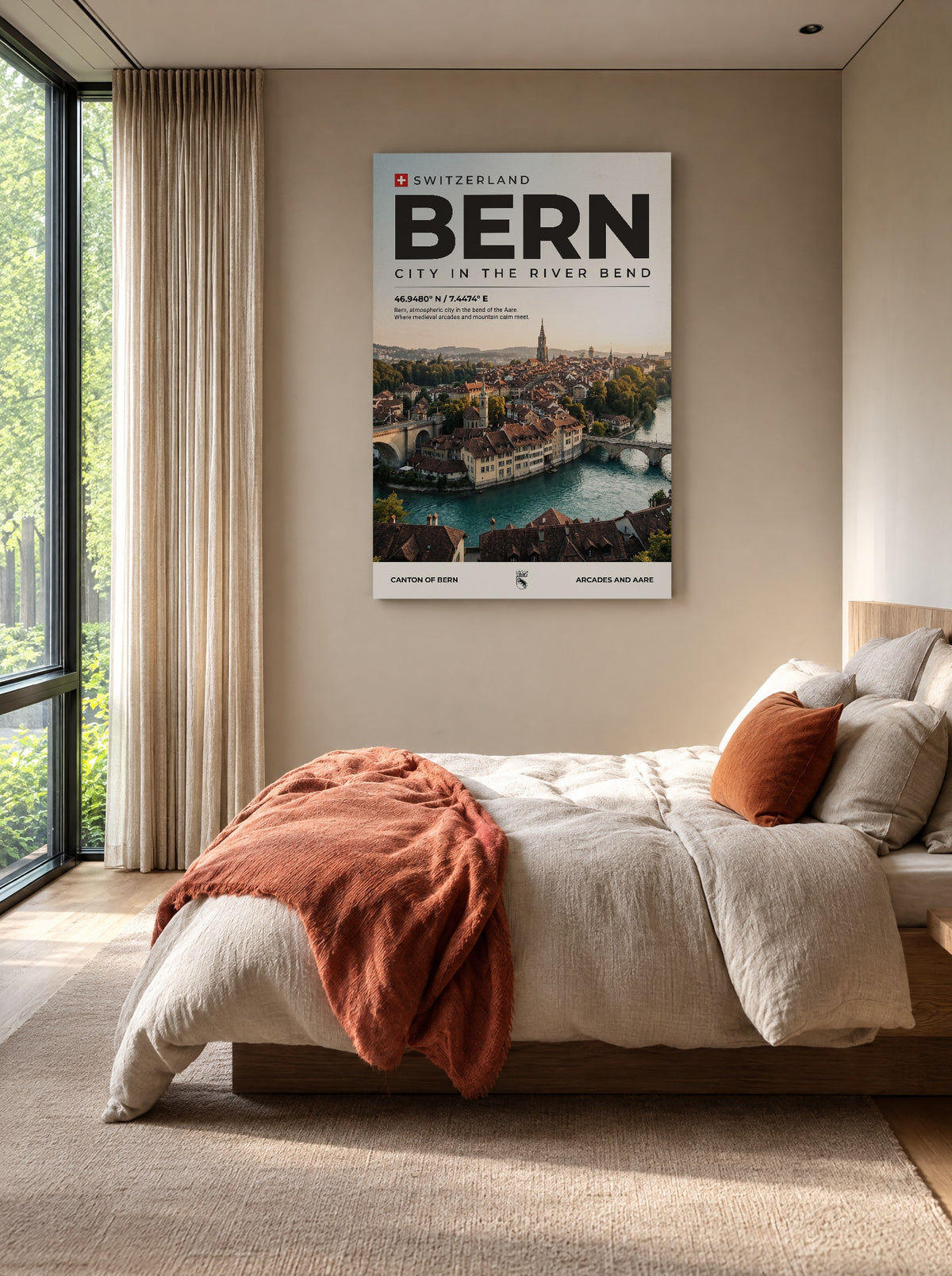 Bern Stad in de Rivierbocht als canvas zonder lijst aan de muur