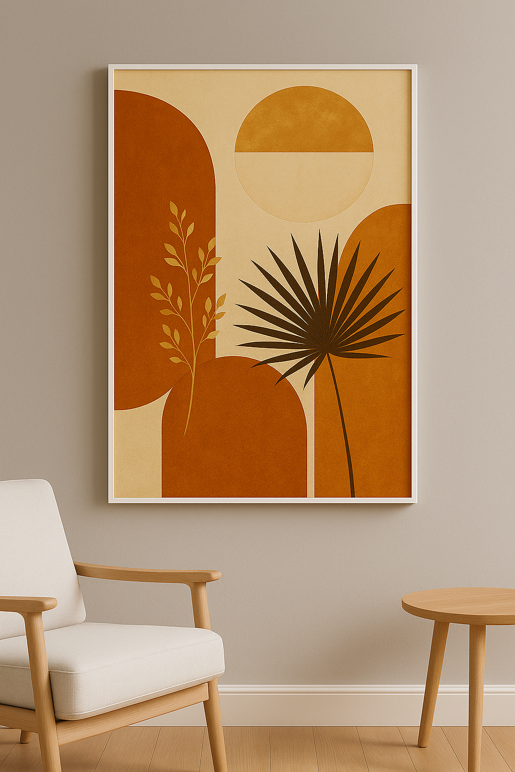 Botanische wanddecoratie in interieur, witte lijst