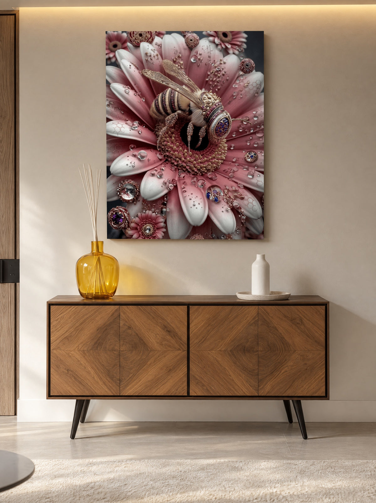 BijouBee Blush Bloom als canvas zonder lijst aan de muur