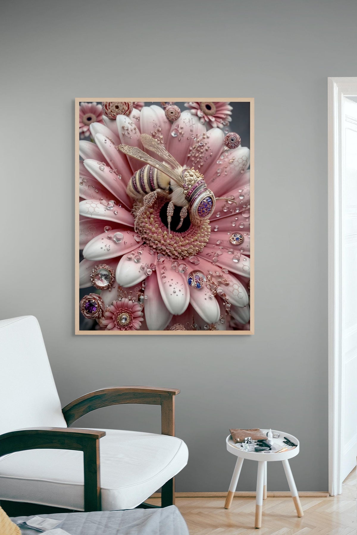 BijouBee Blush Bloom – Wandbild auf Leinwand, Aluminium oder Poster