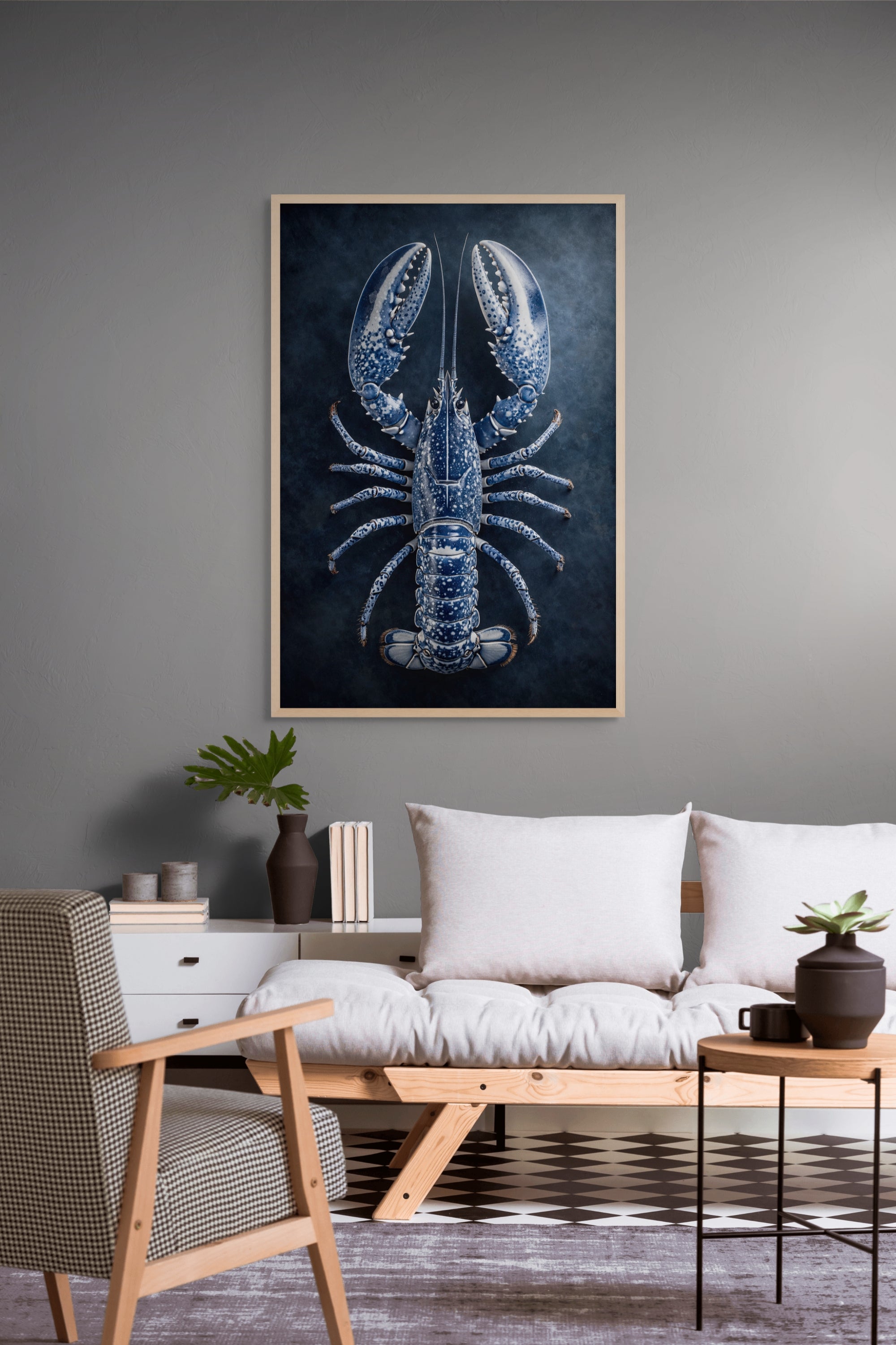 Kreeft Wanddecoratie Oceaanblauw – Unieke Canvas Keuken Print
