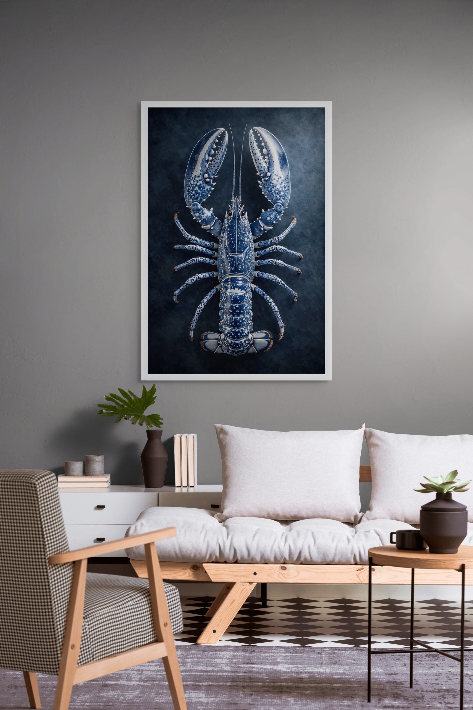 Kreeft Wanddecoratie Oceaanblauw – Unieke Canvas Keuken Print