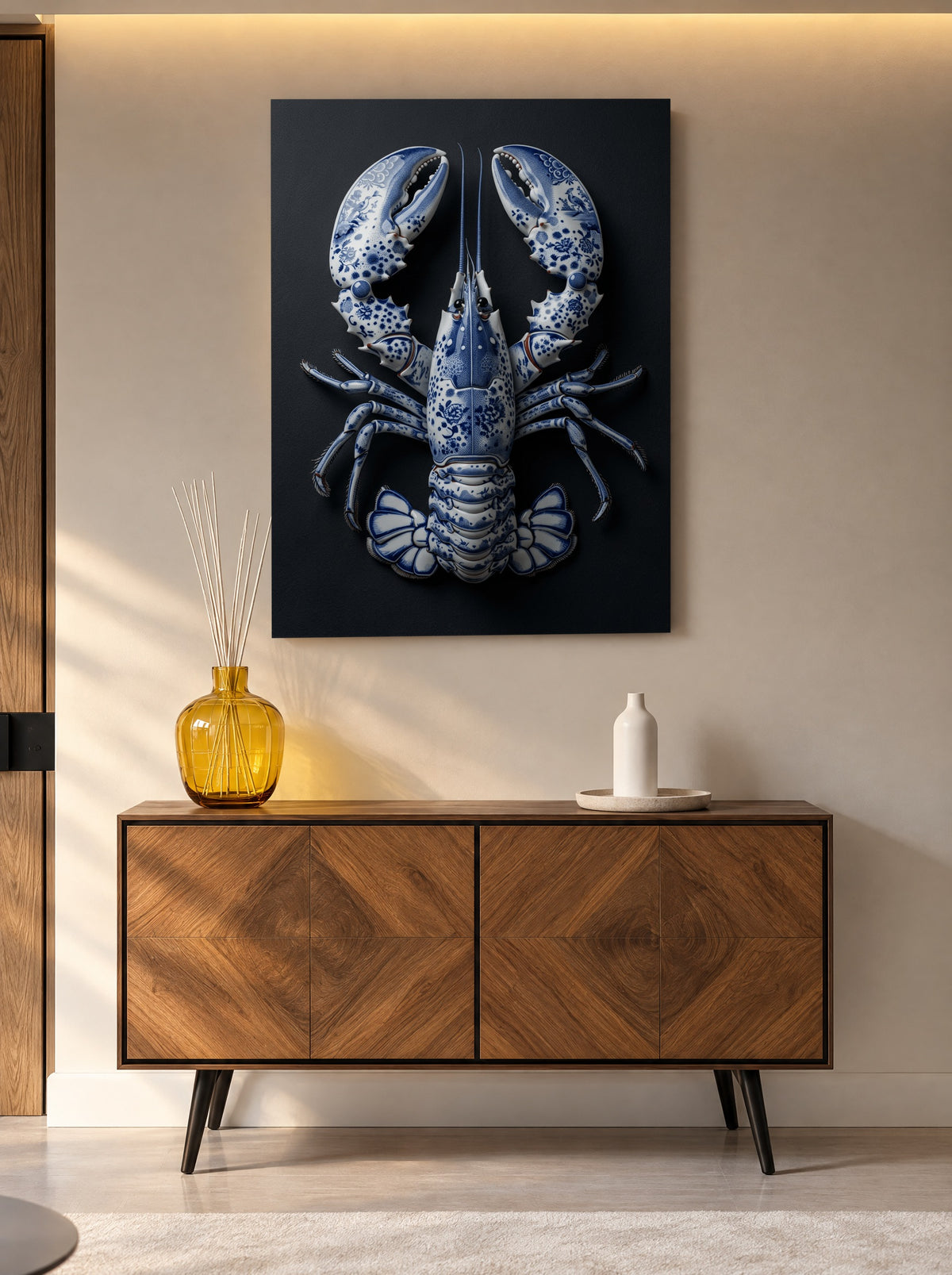 Blauw Boterkreeftje als canvas zonder lijst aan de muur