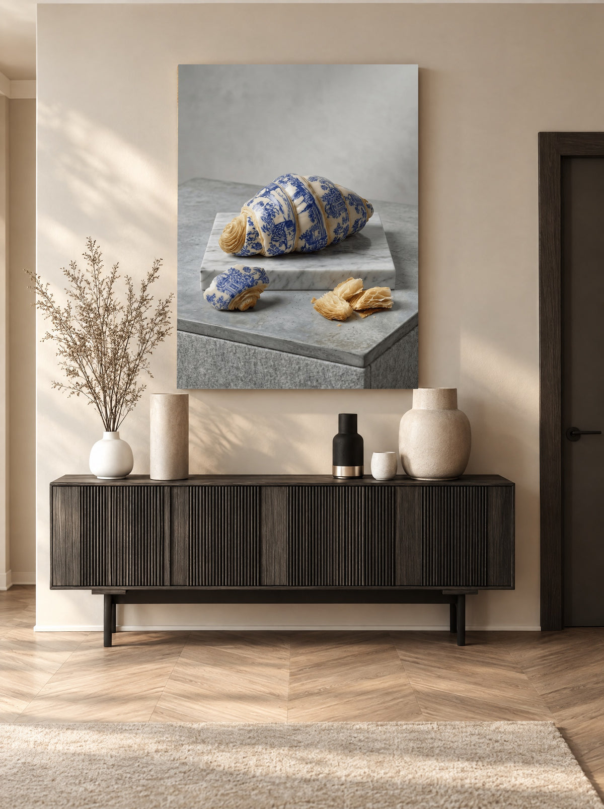 Blauw Gebakken Geluk als canvas zonder lijst aan de muur