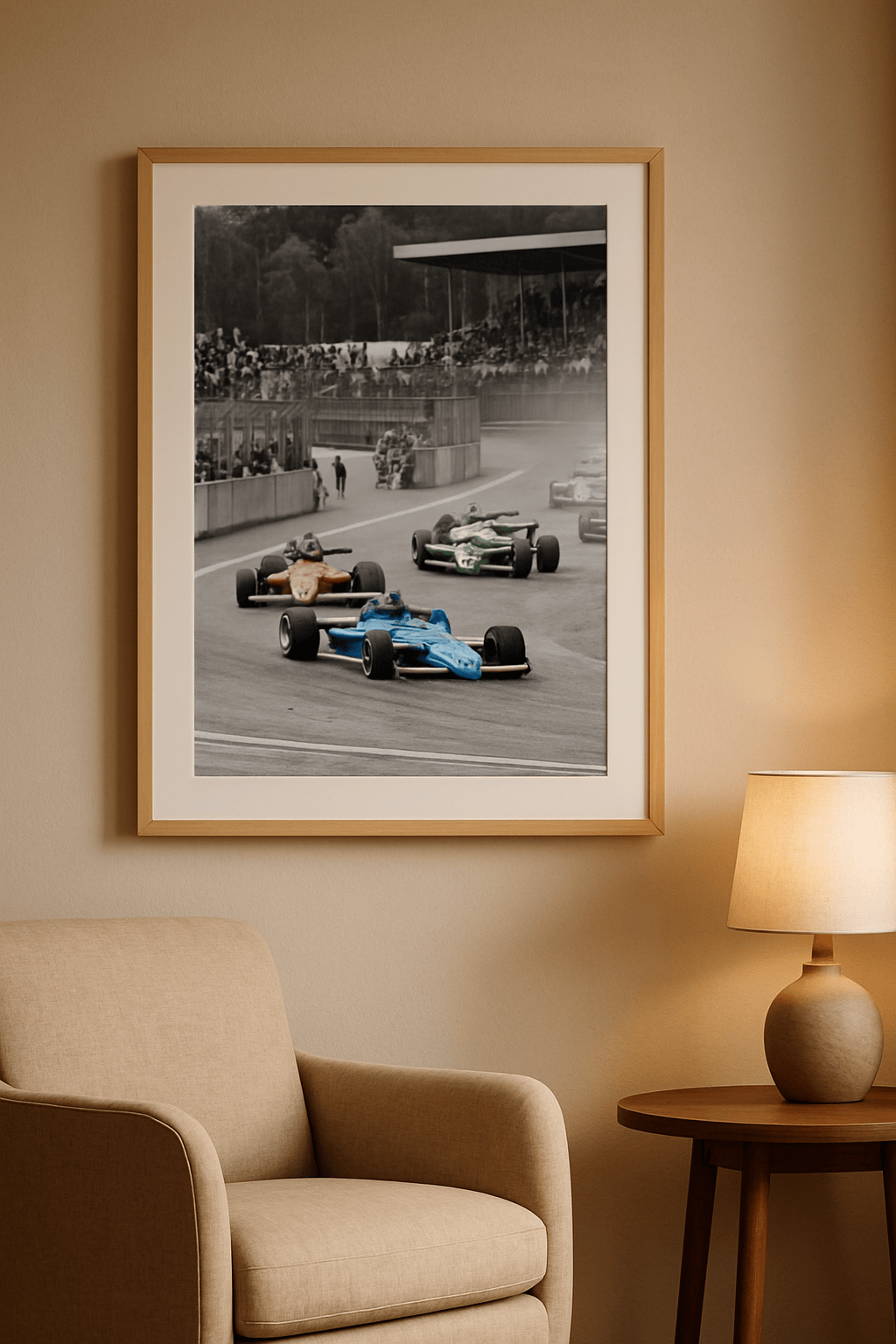 Blauw Voorop Schilderij — sfeerbeeld in interieur