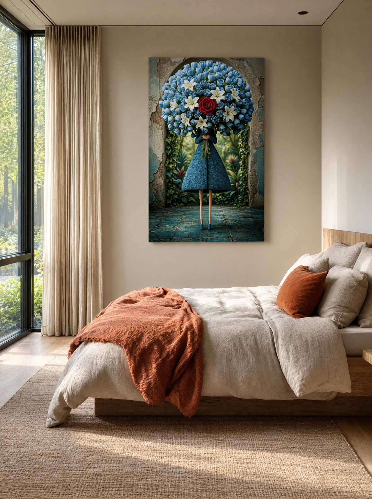 Blauwboeket met Geheimen als canvas zonder lijst aan de muur