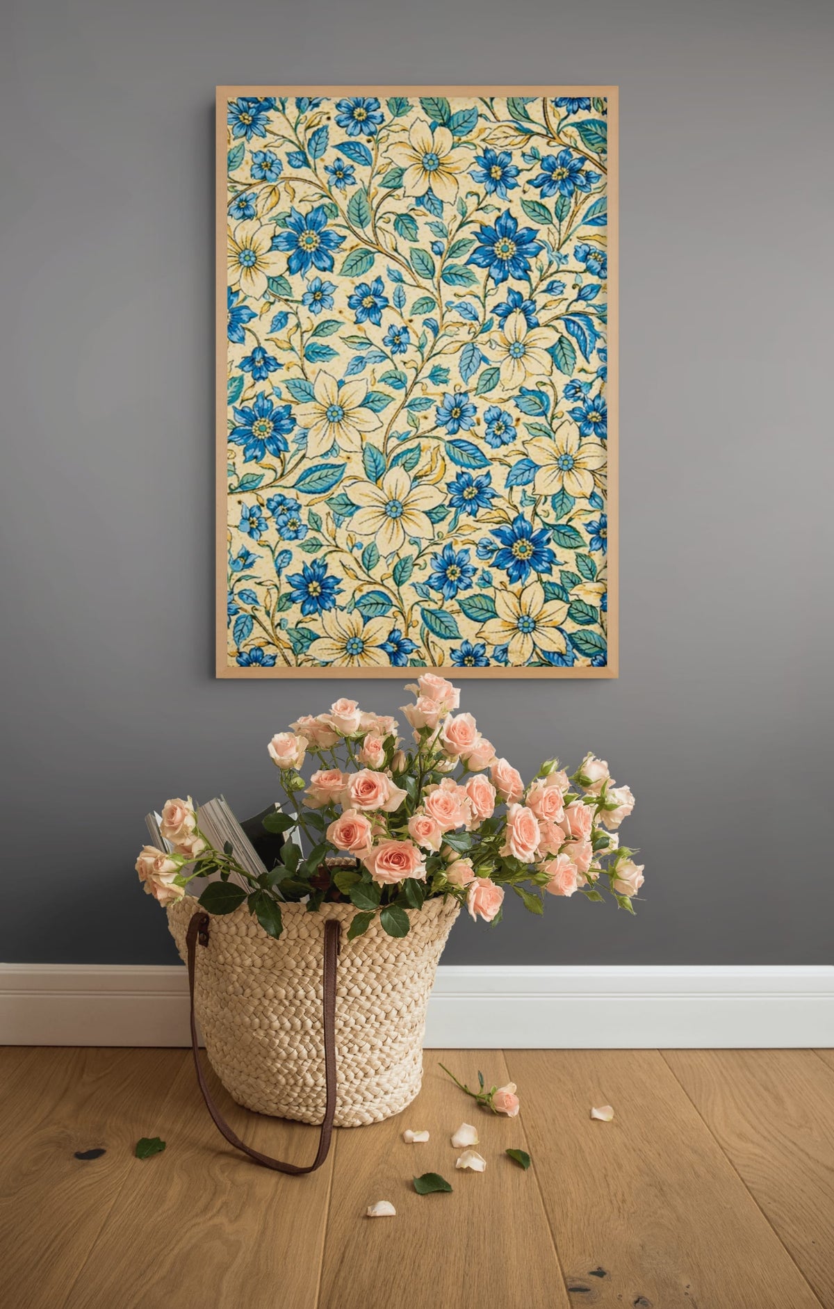 Blauwe Bloemenweelde Schilderij