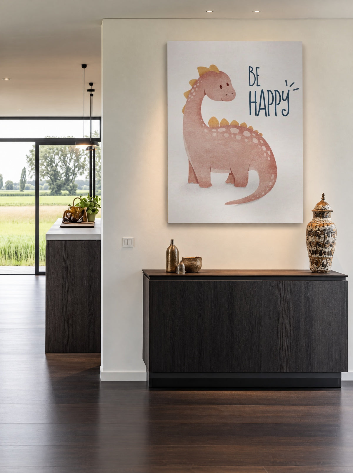 Blije Bronto Knuffelpoot als canvas zonder lijst aan de muur