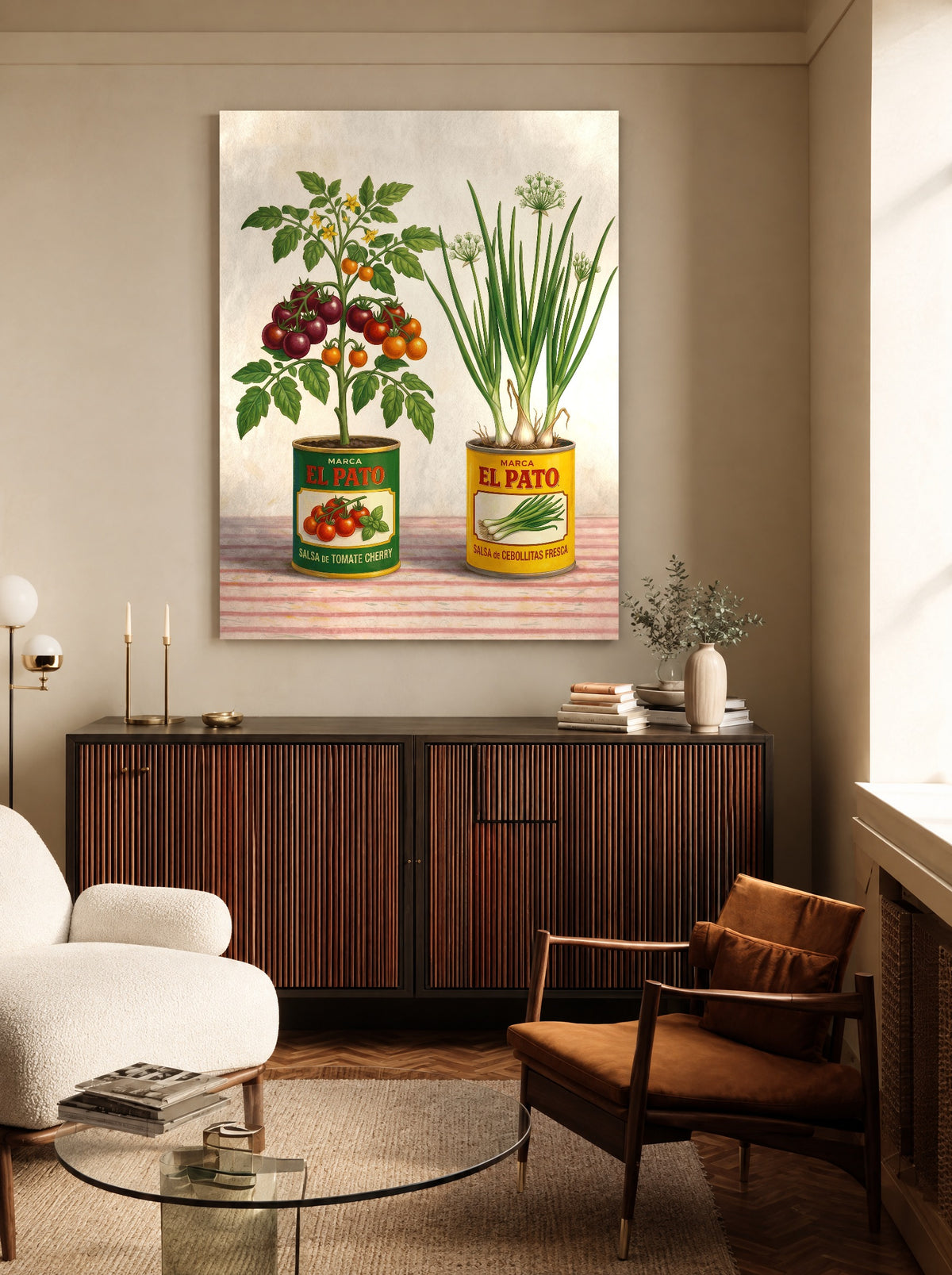 Blikgroen uit Oma's Keuken als canvas zonder lijst aan de muur