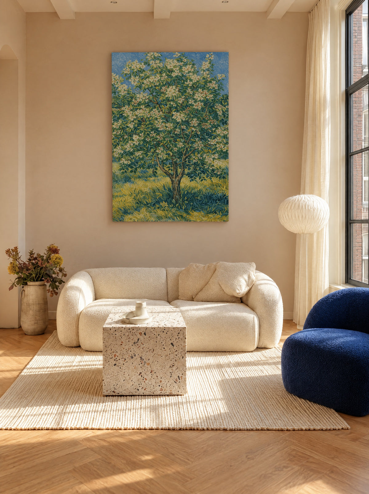 Bloeiende Boom als canvas zonder lijst aan de muur