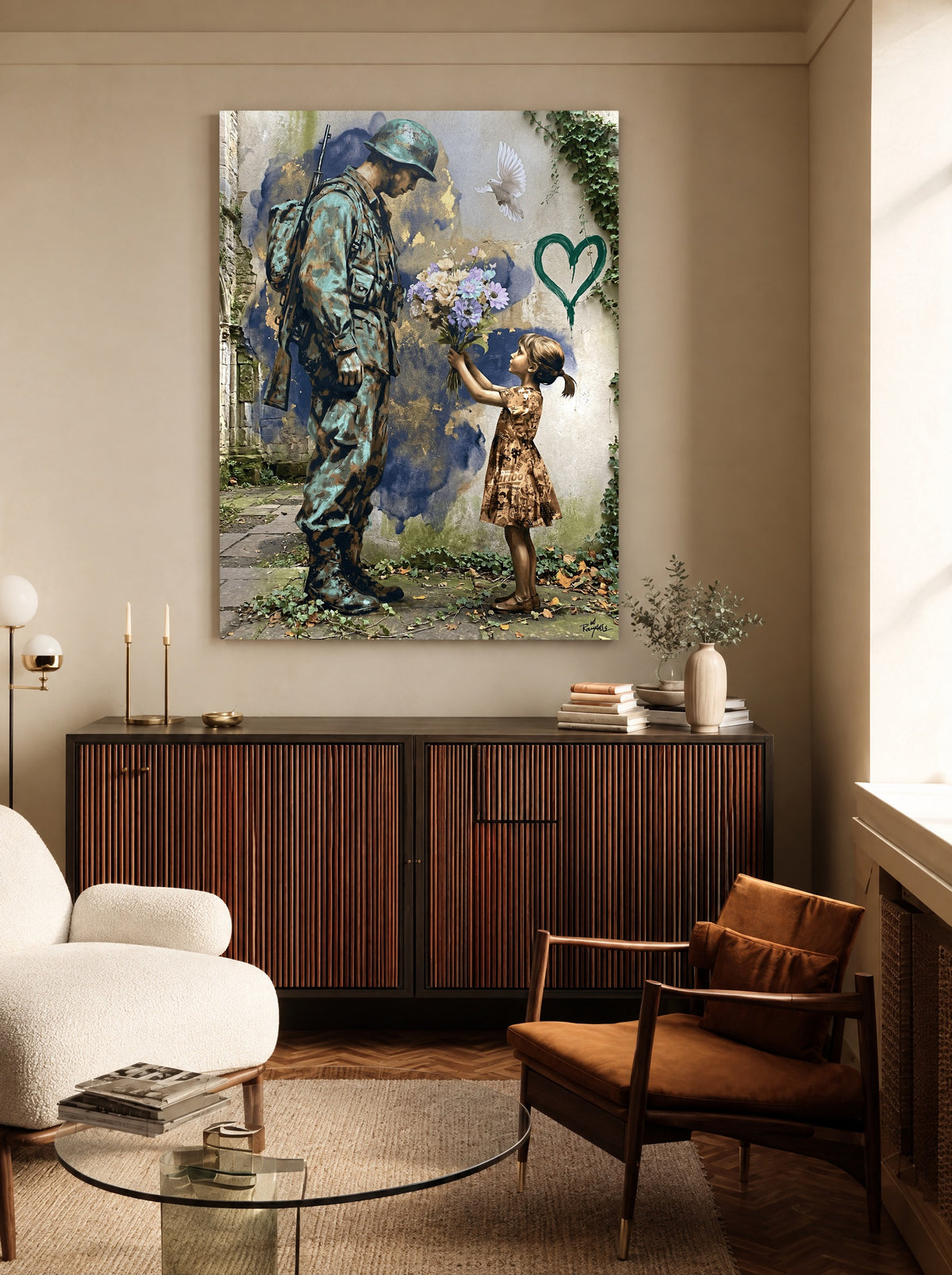 Bloemen tegen het Front als canvas zonder lijst aan de muur