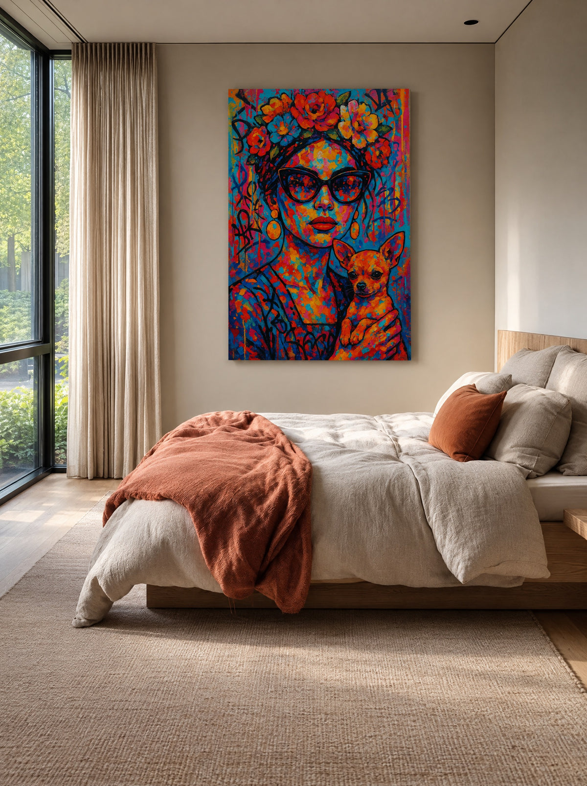 Bloemendiva met Shades & Sidekick als canvas zonder lijst aan de muur