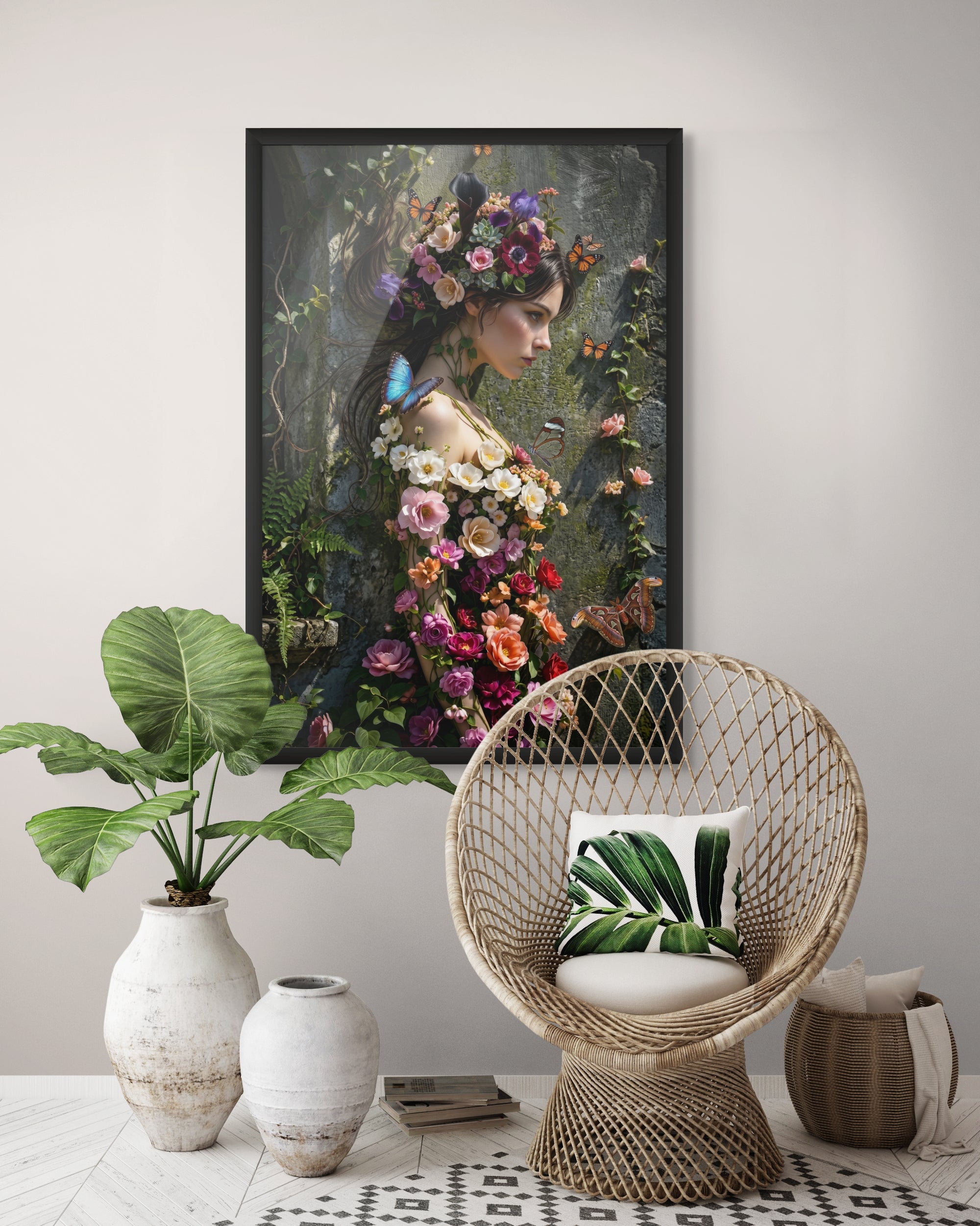 Donkere Bloemen Natuur Wanddecoratie – Sfeervolle Canvas Woonkamer Print