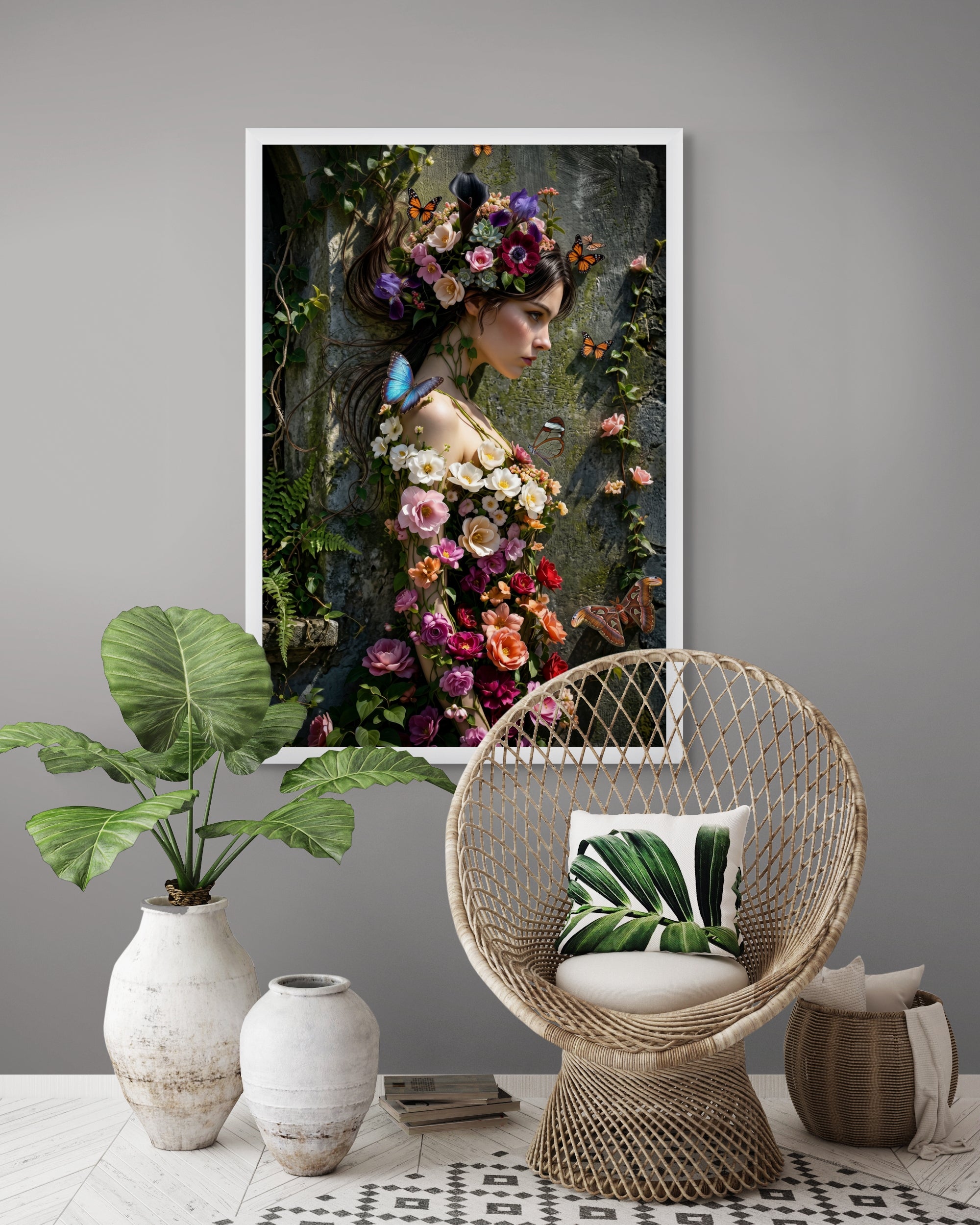 Donkere Bloemen Natuur Wanddecoratie – Sfeervolle Canvas Woonkamer Print