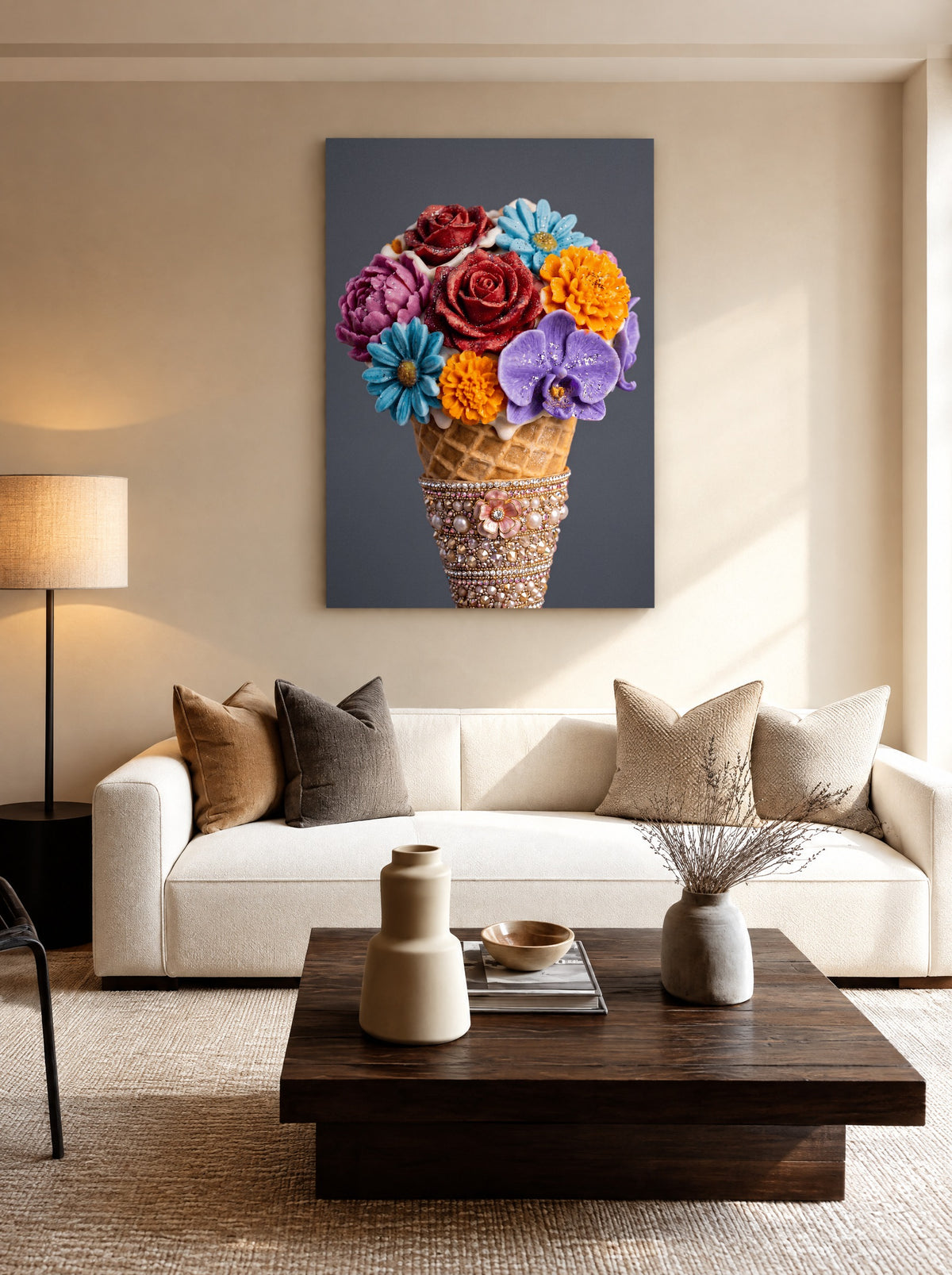 Bloemenijs met Bling Twist als canvas zonder lijst aan de muur