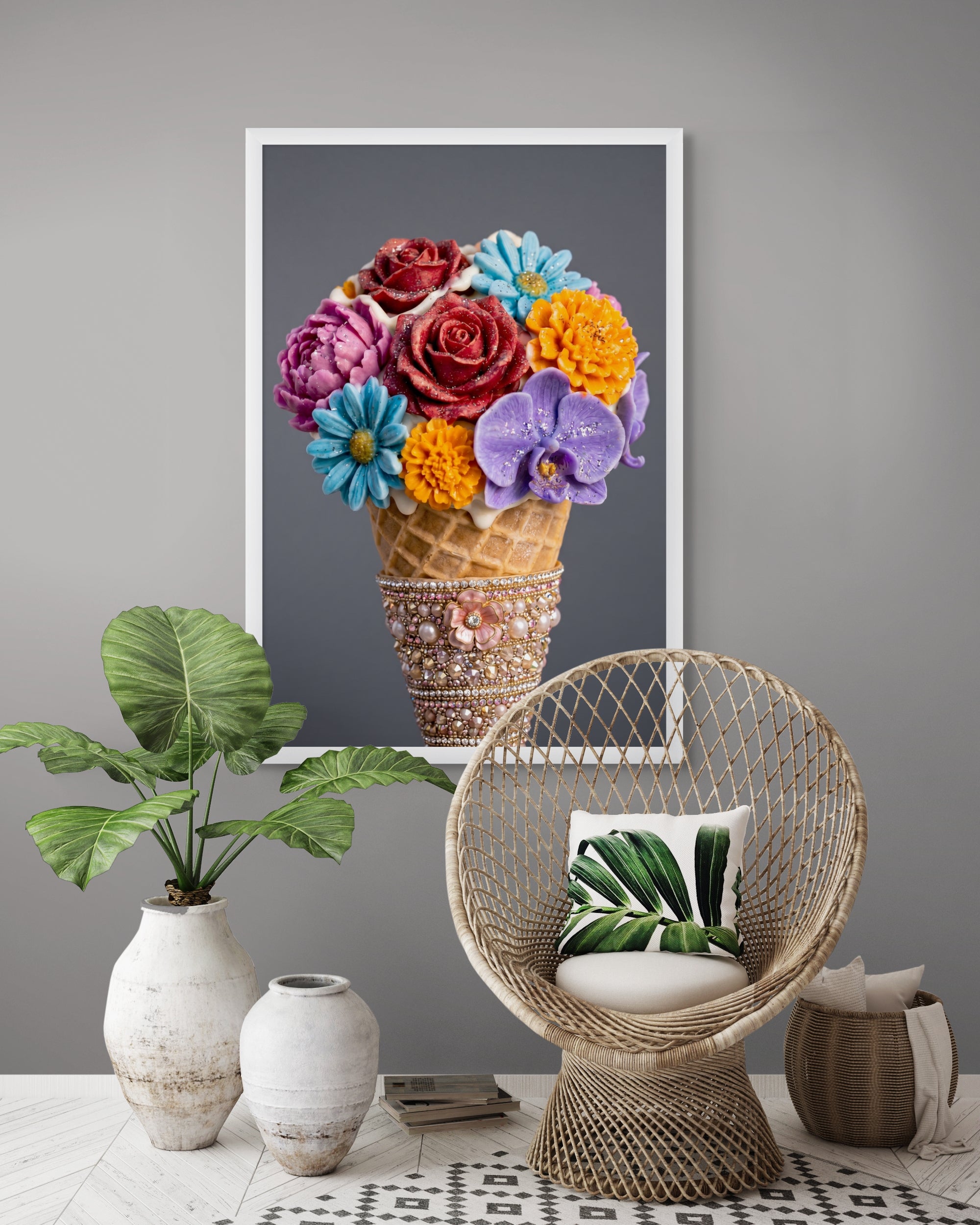 Bloemenijs met Bling Twist Wanddecoratie – Kleurrijk Pop Art Canvas Print