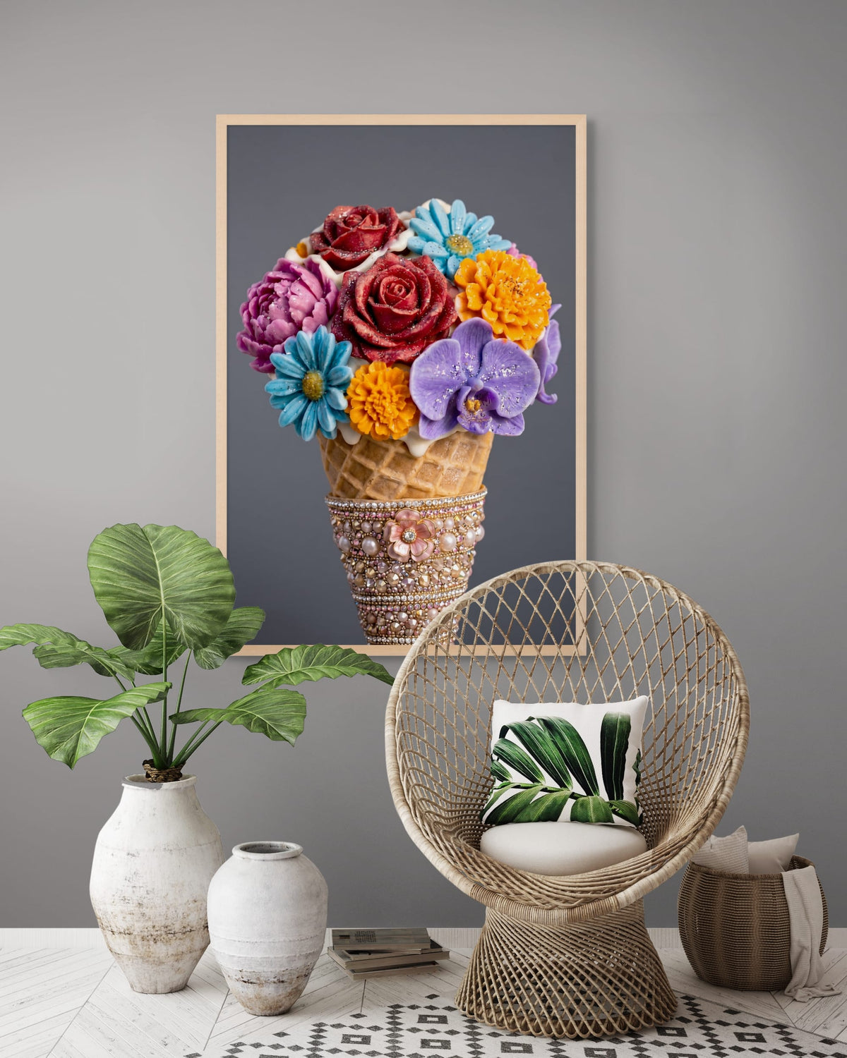 Bloemenijs met Bling Twist Wanddecoratie | ArtifyCanvas