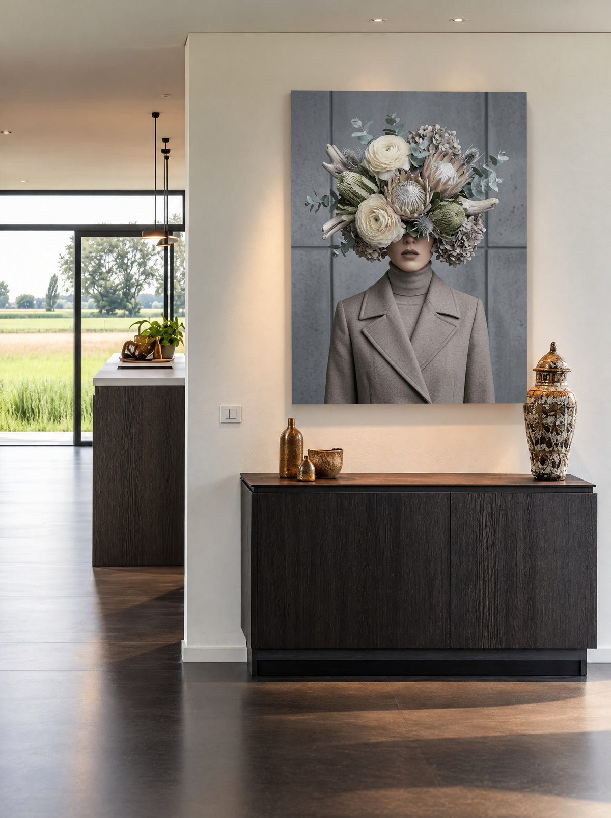 Bloemenkroon van Stille Aarde als canvas zonder lijst aan de muur