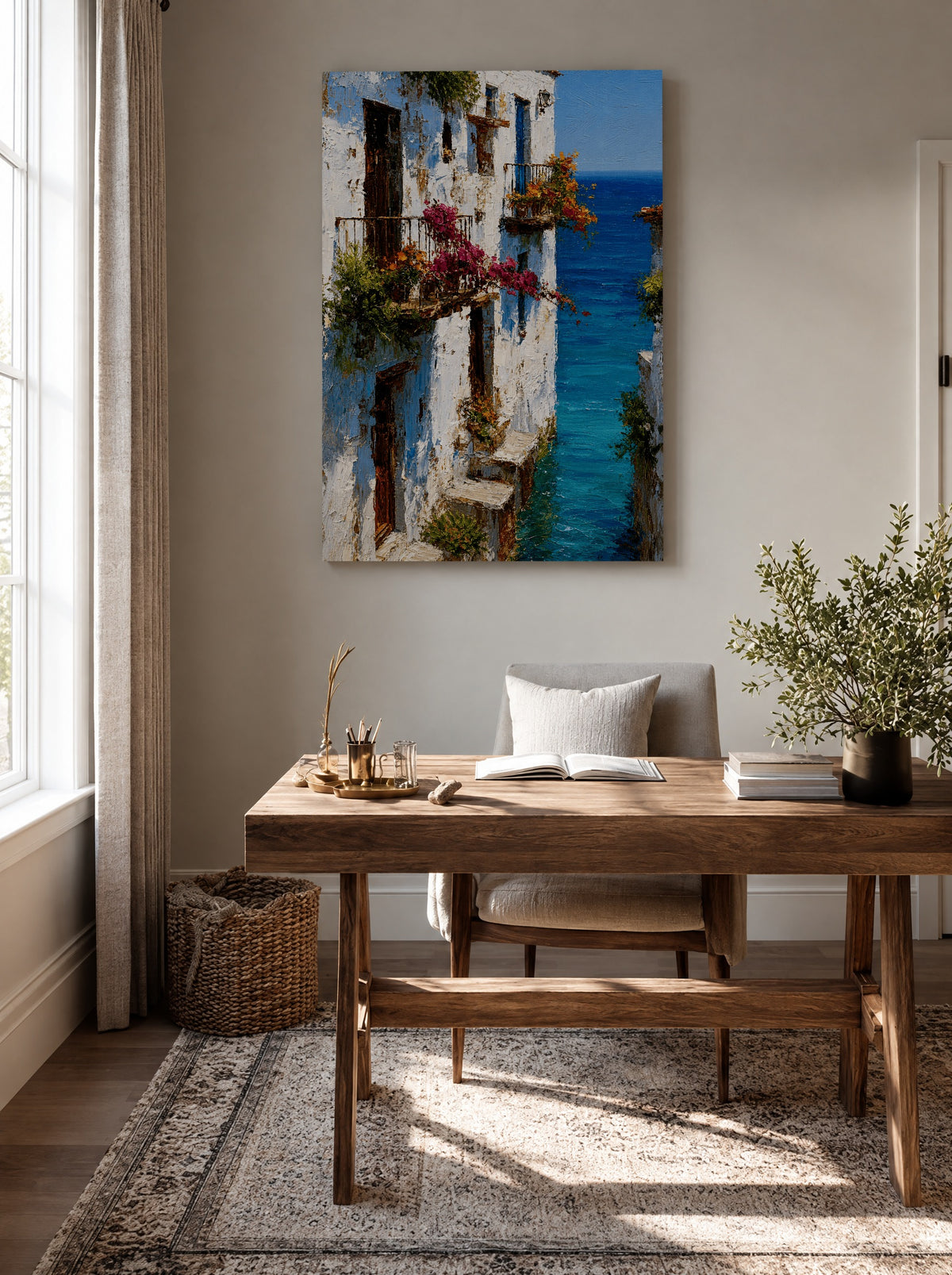Bloemenpad naar Blauw als canvas zonder lijst aan de muur